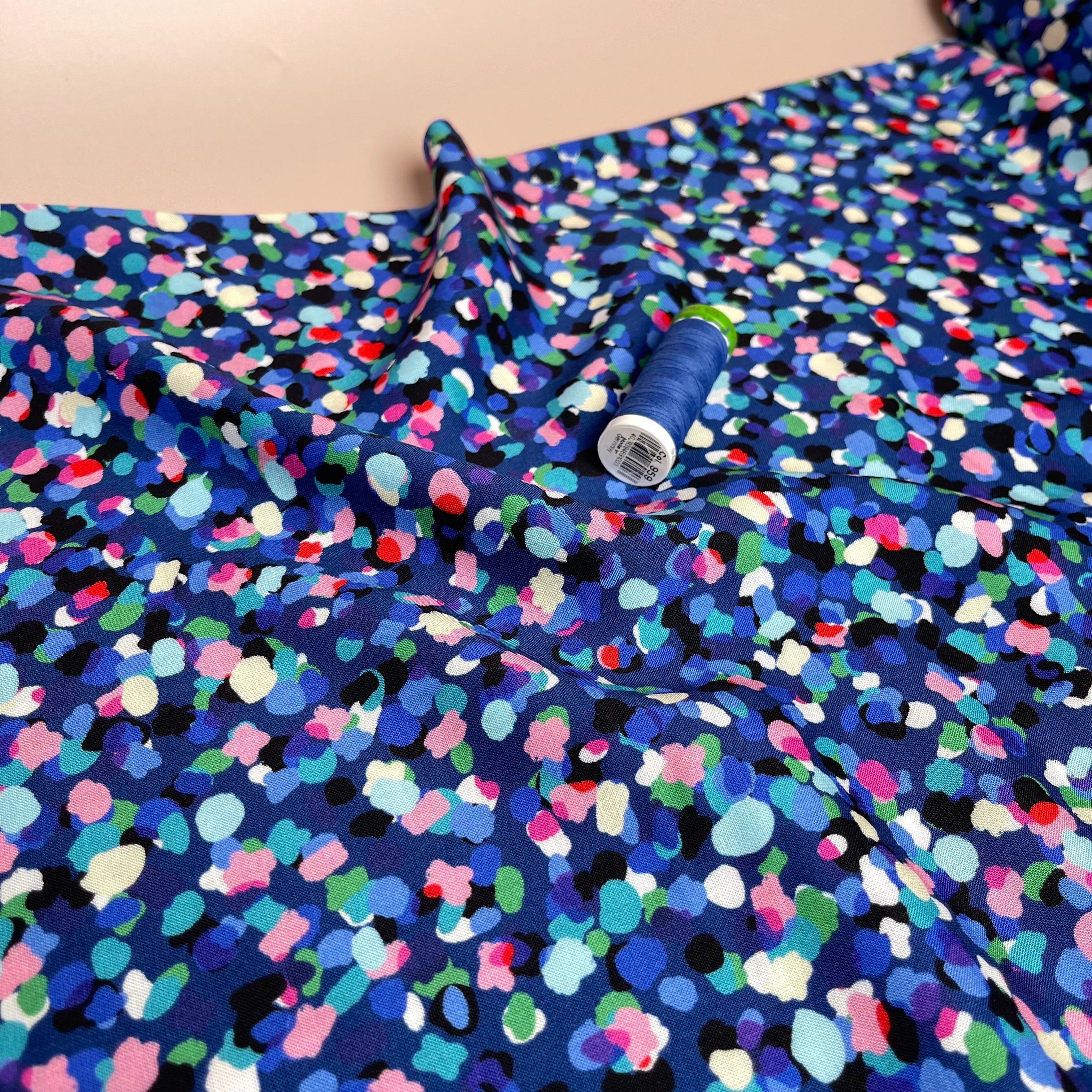 Party Spots in Royal Blue Rayon Fabric