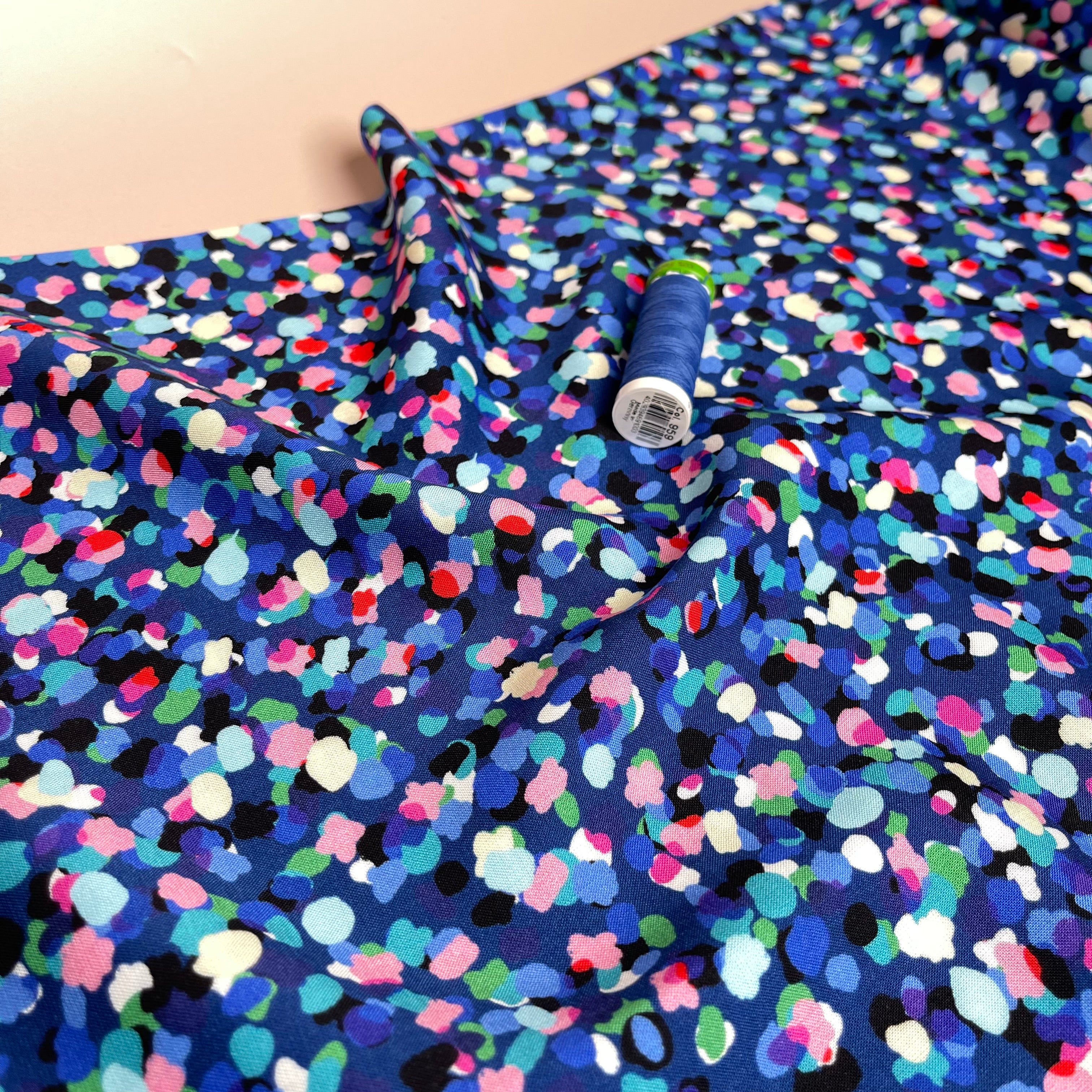 Party Spots in Royal Blue Rayon Fabric