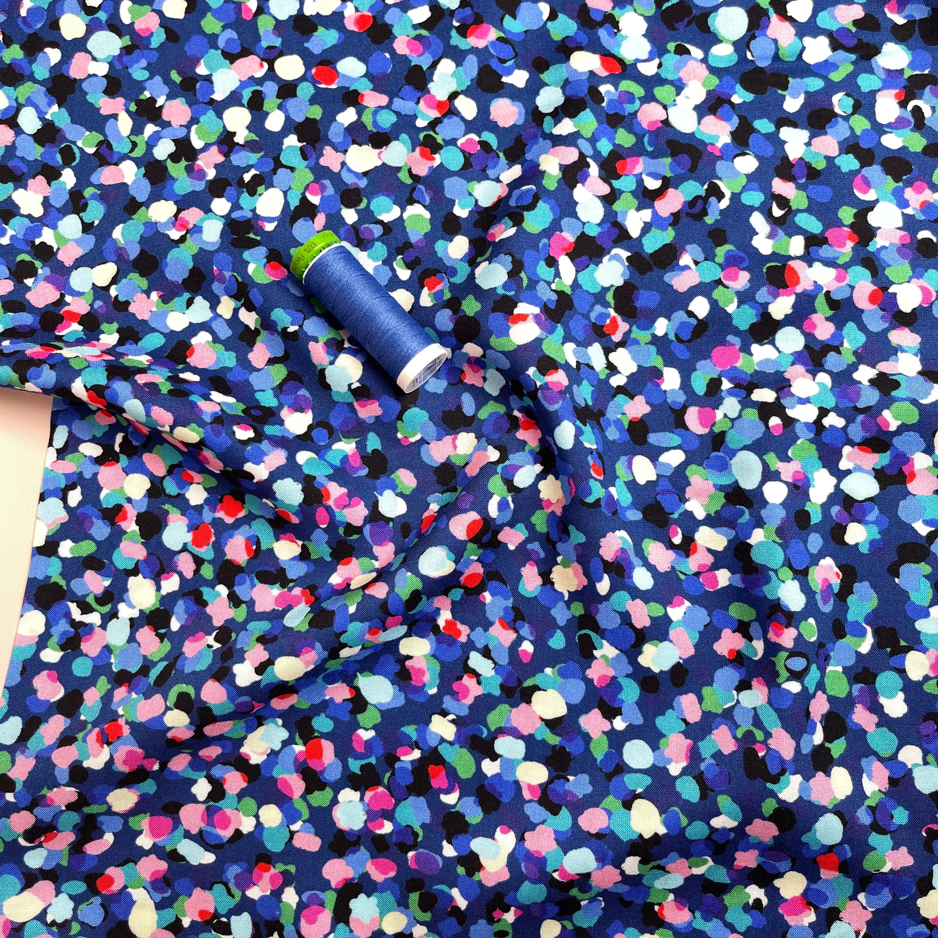 Party Spots in Royal Blue Rayon Fabric