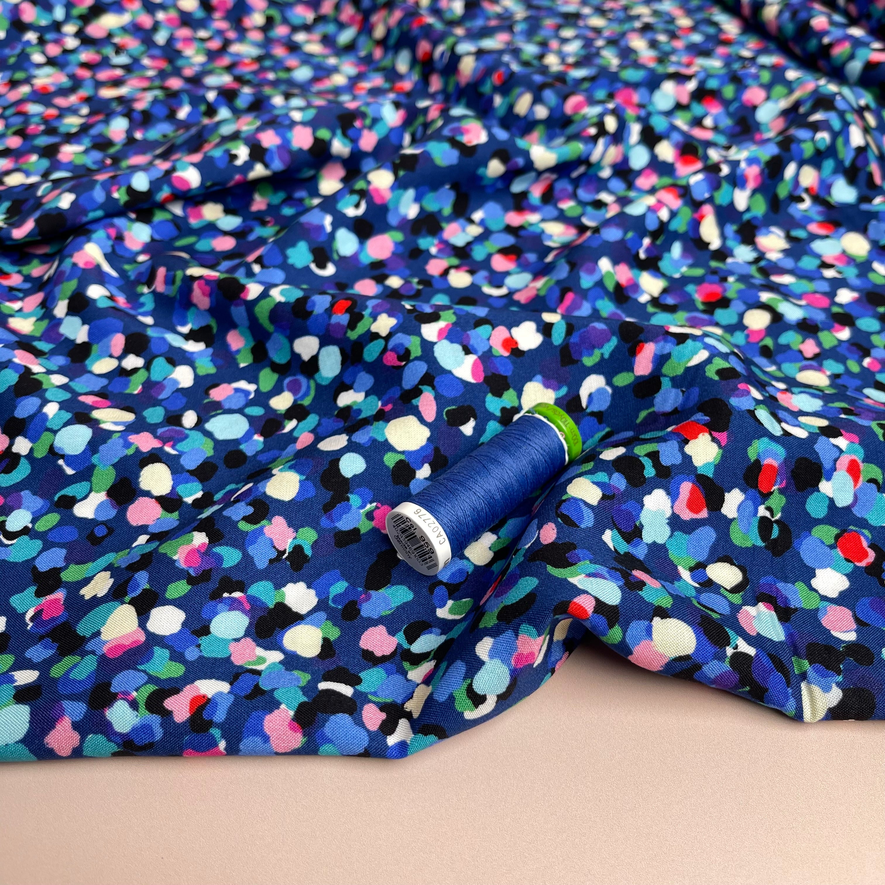 Party Spots in Royal Blue Rayon Fabric