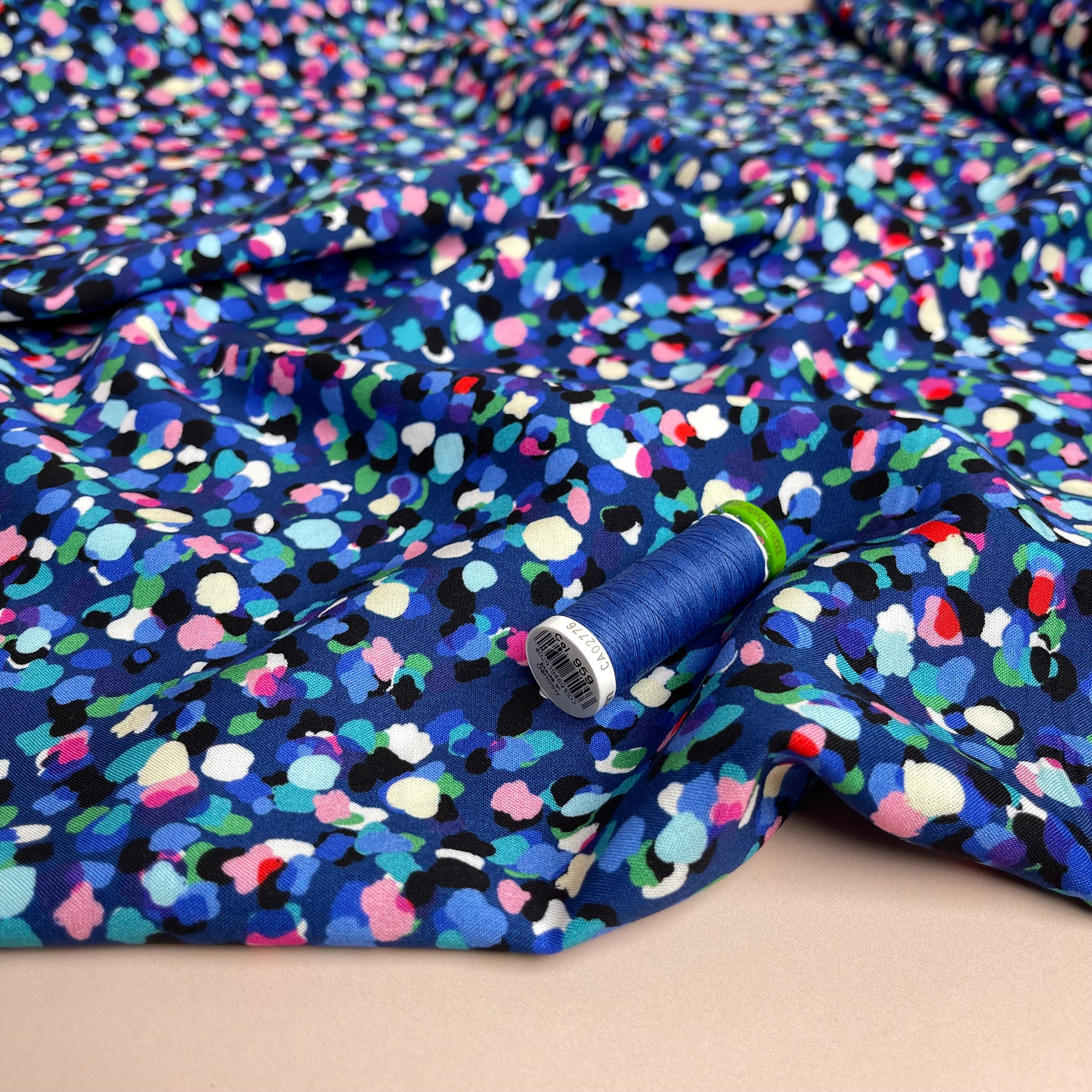 Party Spots in Royal Blue Rayon Fabric