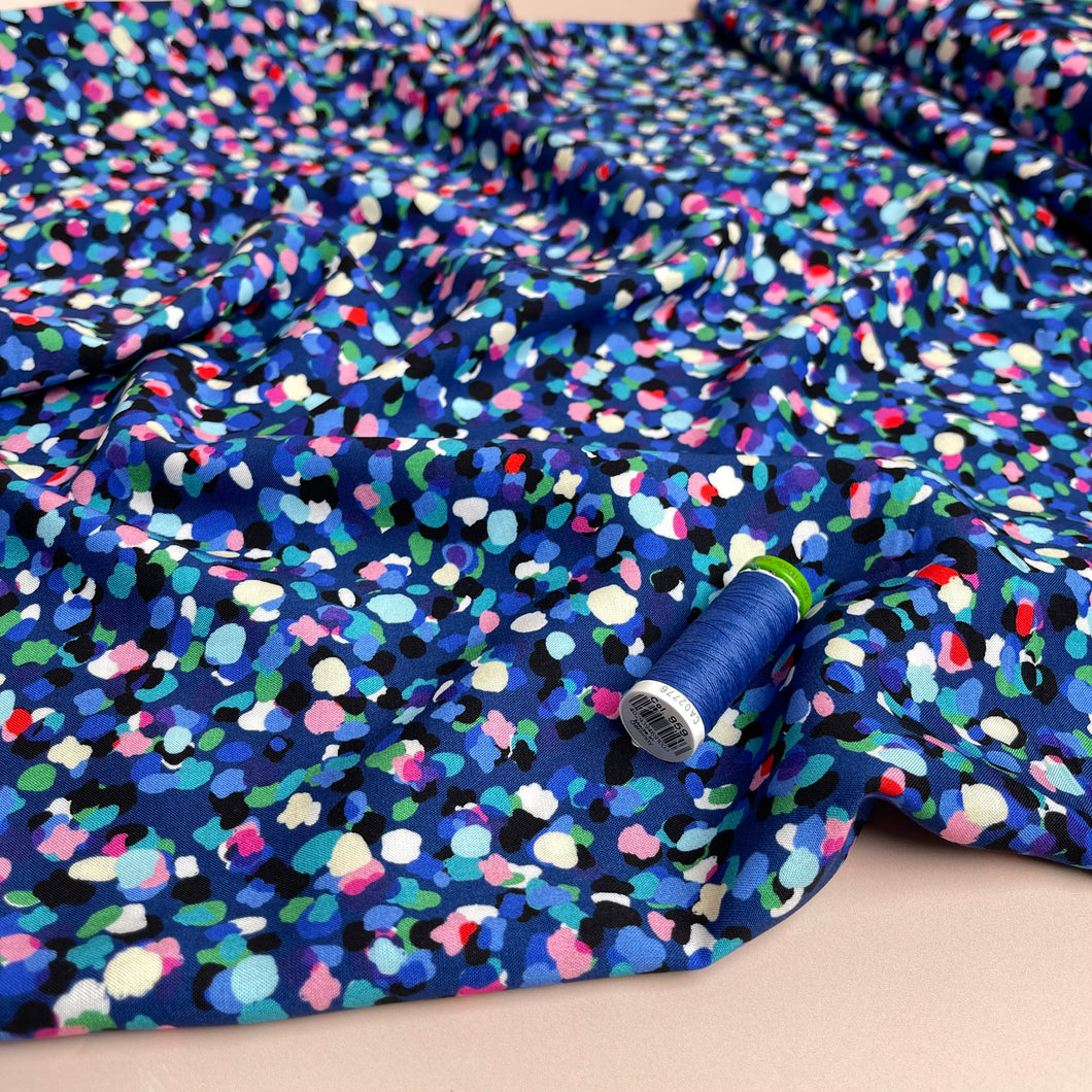 Party Spots in Royal Blue Rayon Fabric