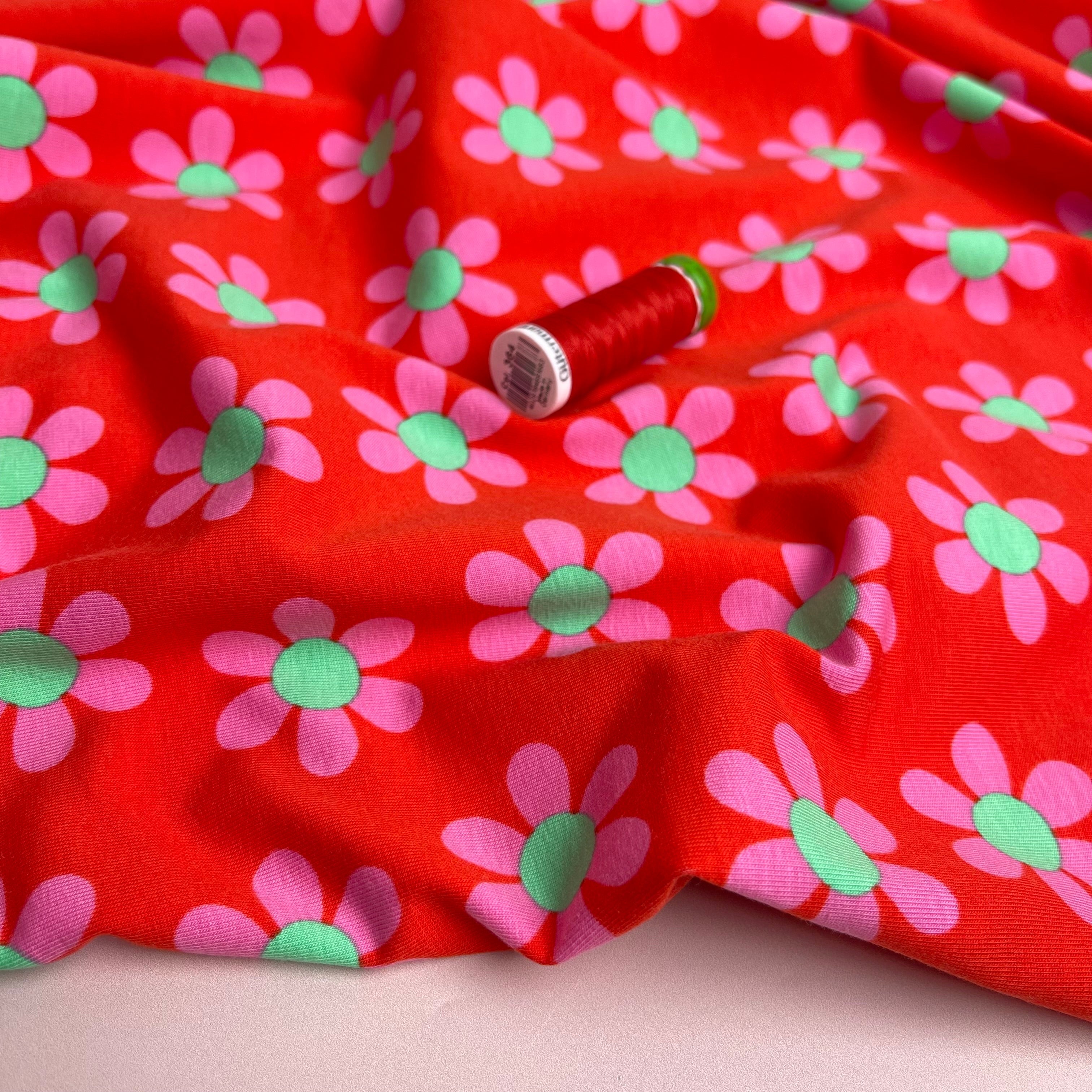 Make an Outfit Colour Bundle - Graphic Flowers and Maze Red Cotton Jersey Fabrics