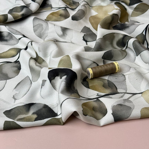 Light & Lush - Eucalyptus Leaves Olive & Grey Viscose Twill Fabric