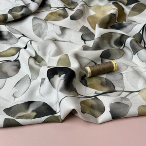 Light & Lush - Eucalyptus Leaves Olive & Grey Viscose Twill Fabric