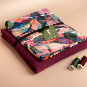 Make an Outfit Colour Bundle - Painted Foliage Forest Viscose with Vintage Cotton