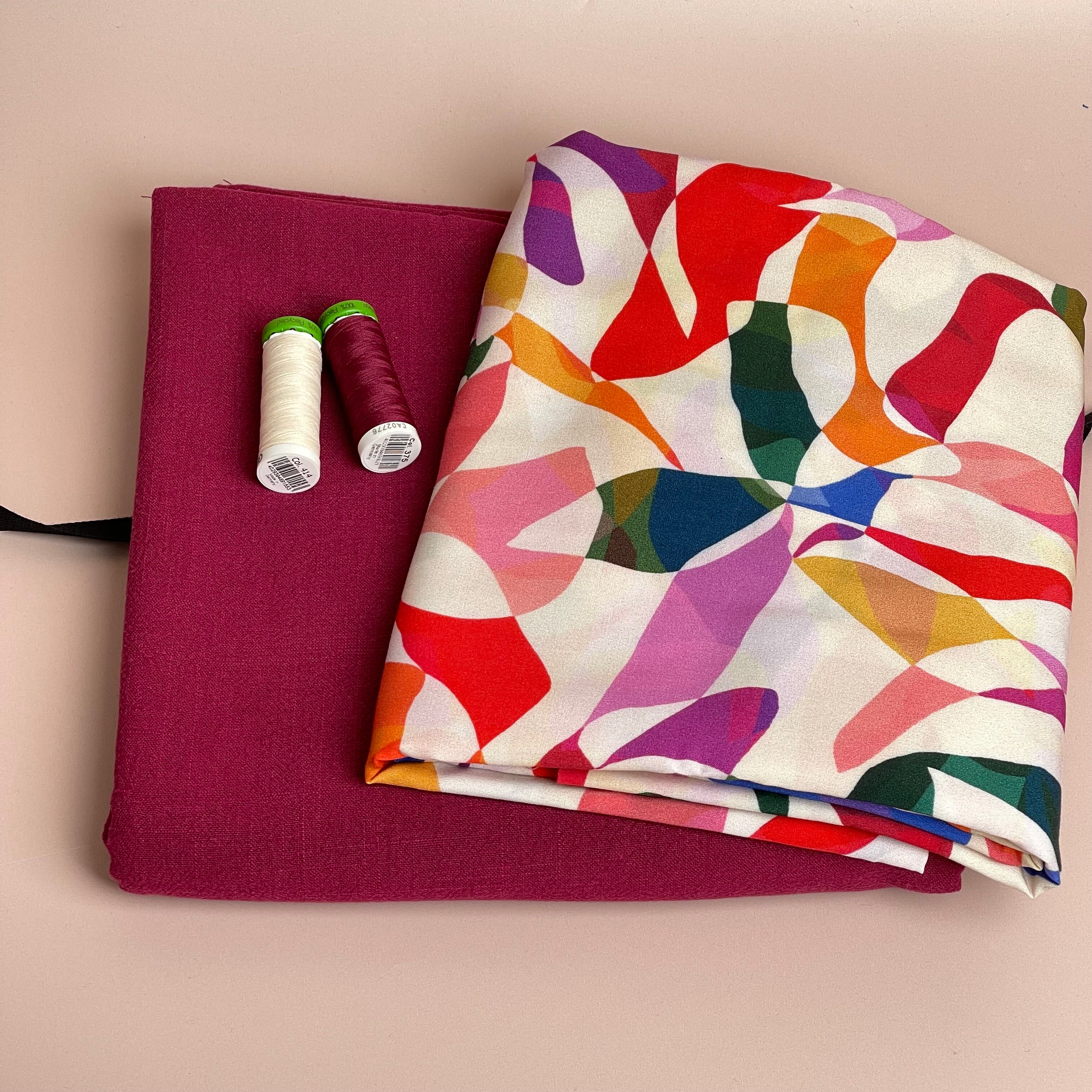 Make an Outfit Colour Bundle - Rainbow Leaves Spring Viscose with Magenta Flow Linen
