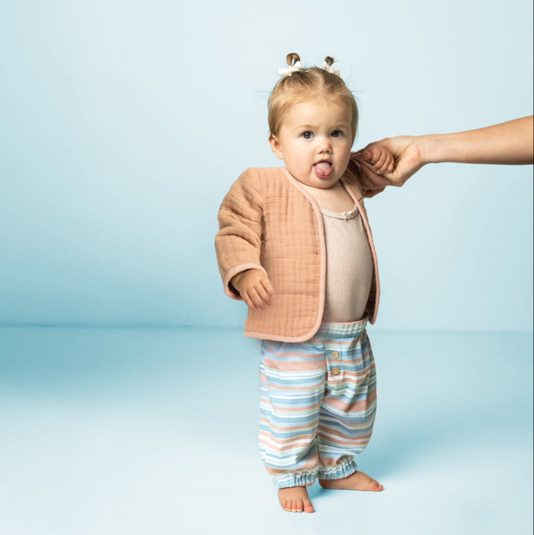 Coral Stripes Cotton Ribbed Jersey