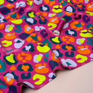 REMNANT 1.40 metres - Rainbow Leopard on Fuchsia Cotton French Terry
