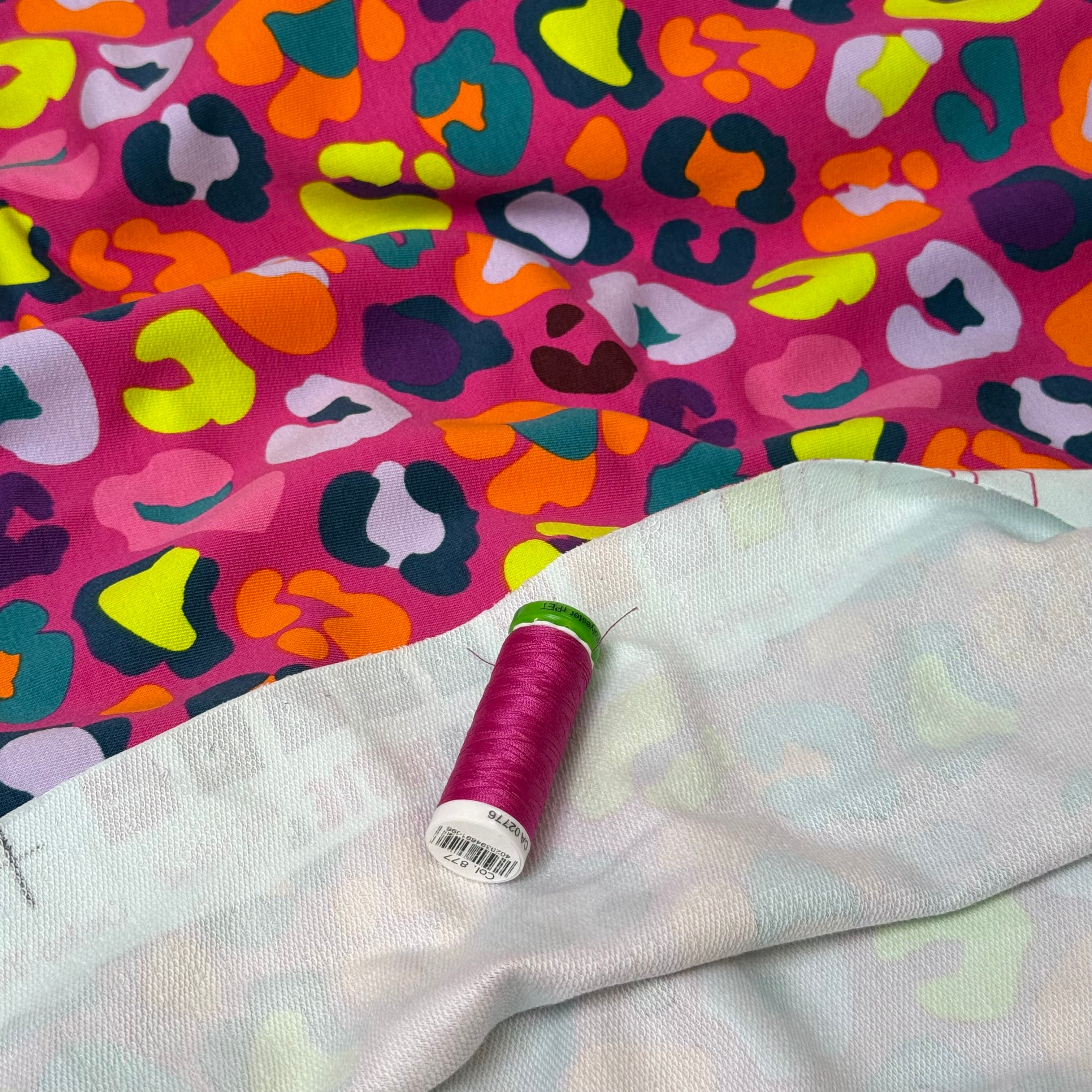 Colour Bundles - Rainbow Leopard Fuchsia Cotton French Terry & Ribbing