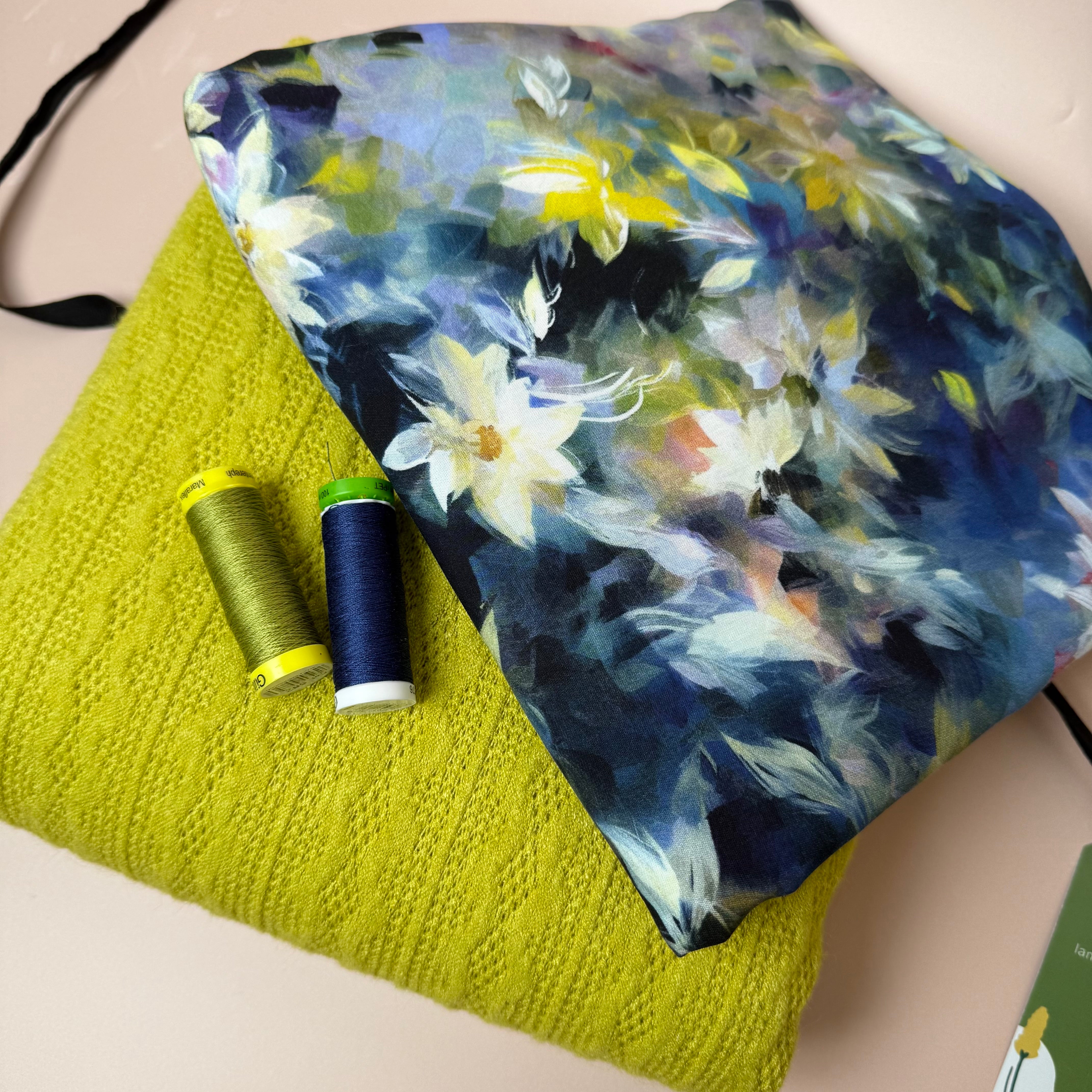 Make an Outfit Colour Bundle - Watercolour Florals Viscose in Blue and Lace Knit