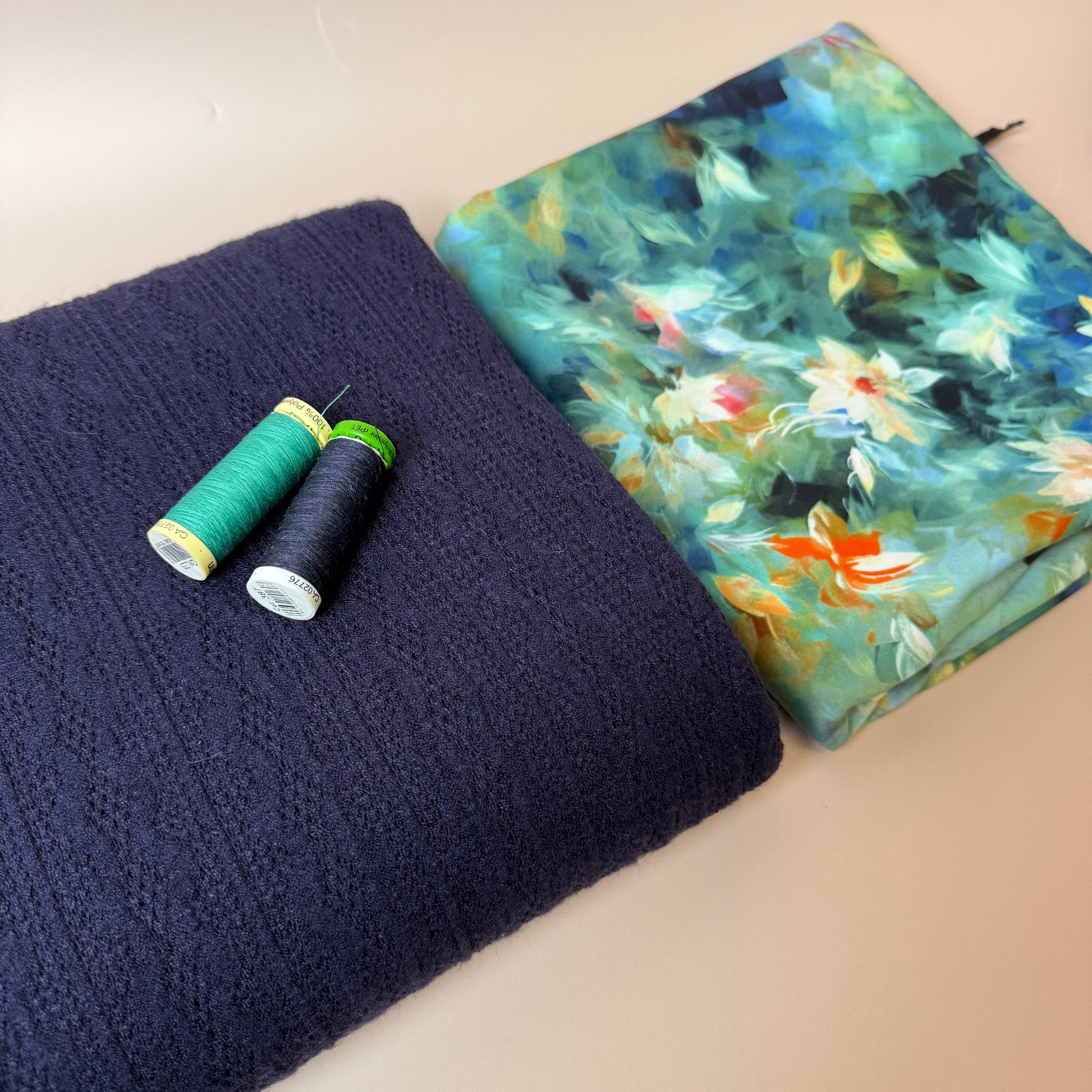 Make an Outfit Colour Bundle - Watercolour Florals Viscose in Teal and Lace Knit