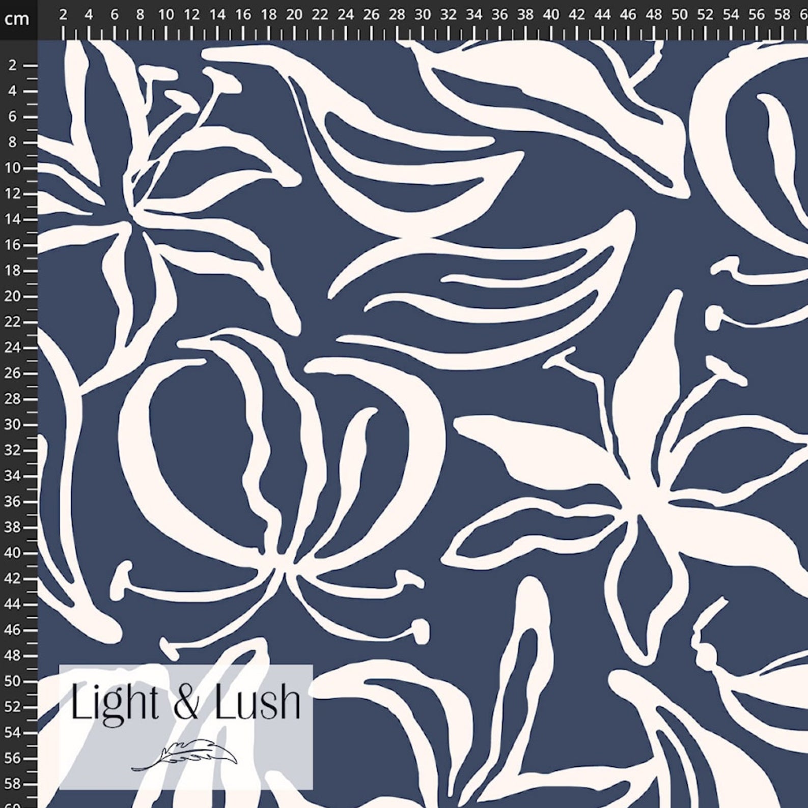 Light & Lush - Monochrome Flowers on Blue Viscose Twill Fabric