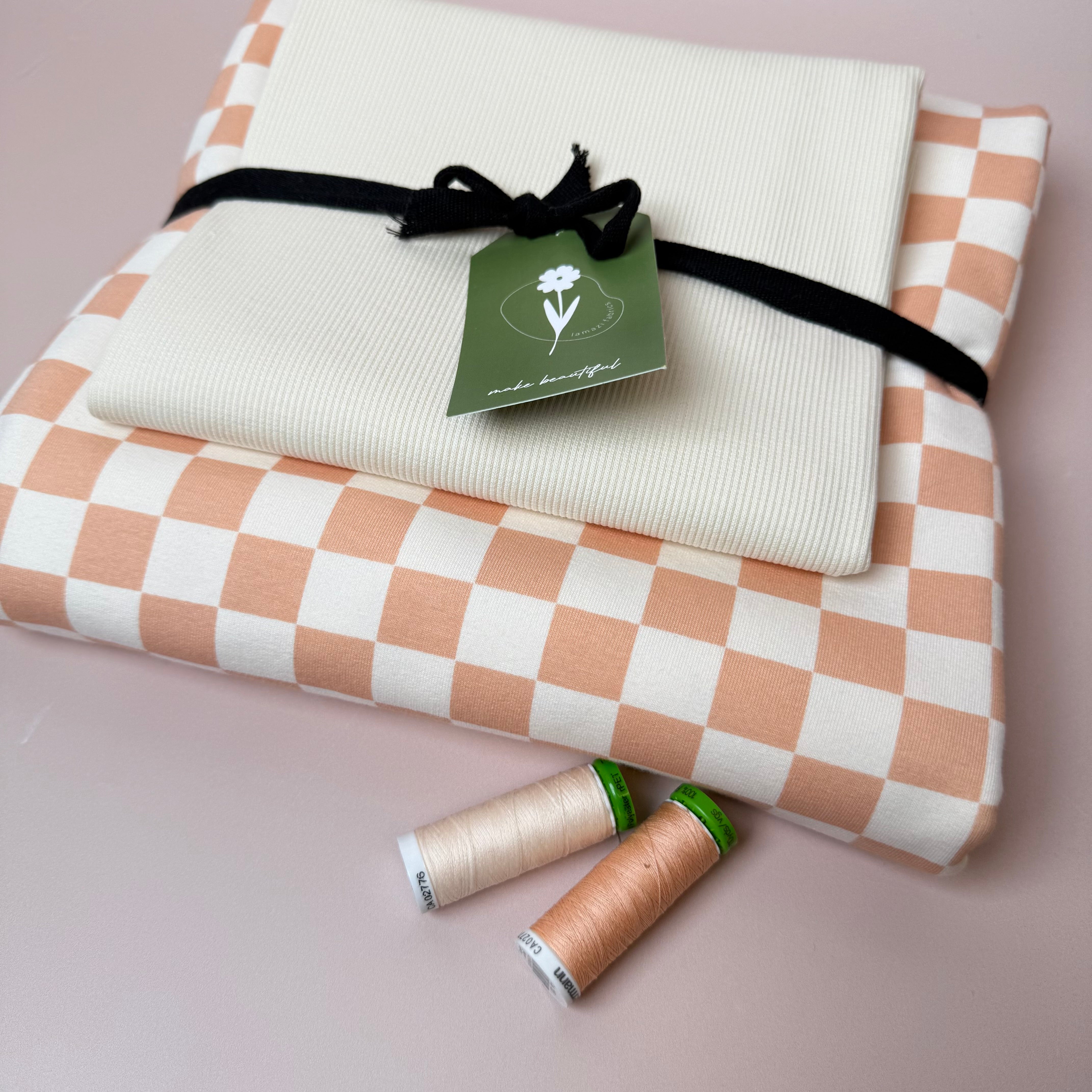 Colour Bundles - Checkers Cotton French Terry and Ribbing