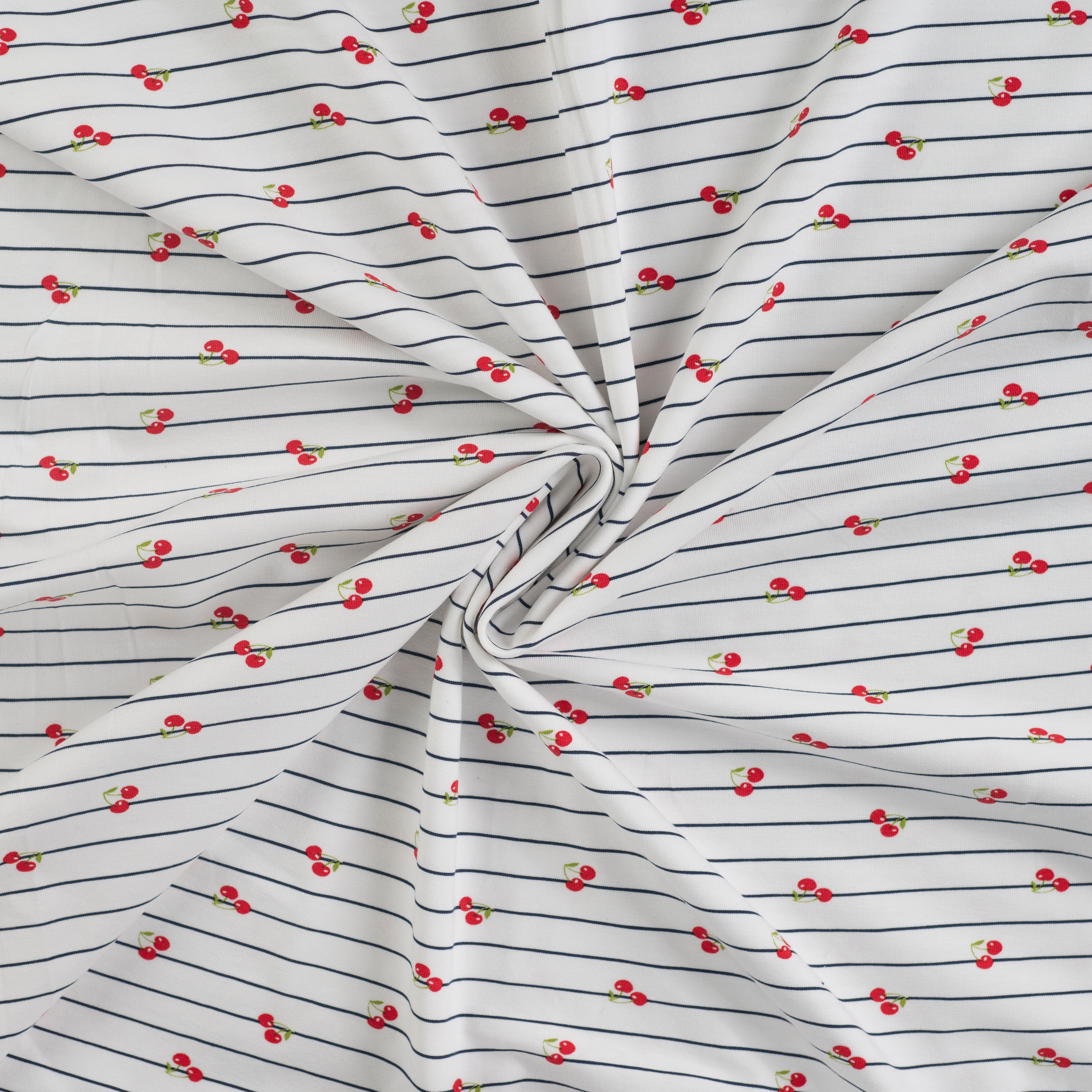 Cherries on Stripe Cotton Jersey
