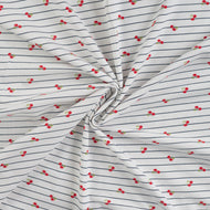 REMNANT 1.4 Metres - Cherries on Stripe Cotton Jersey