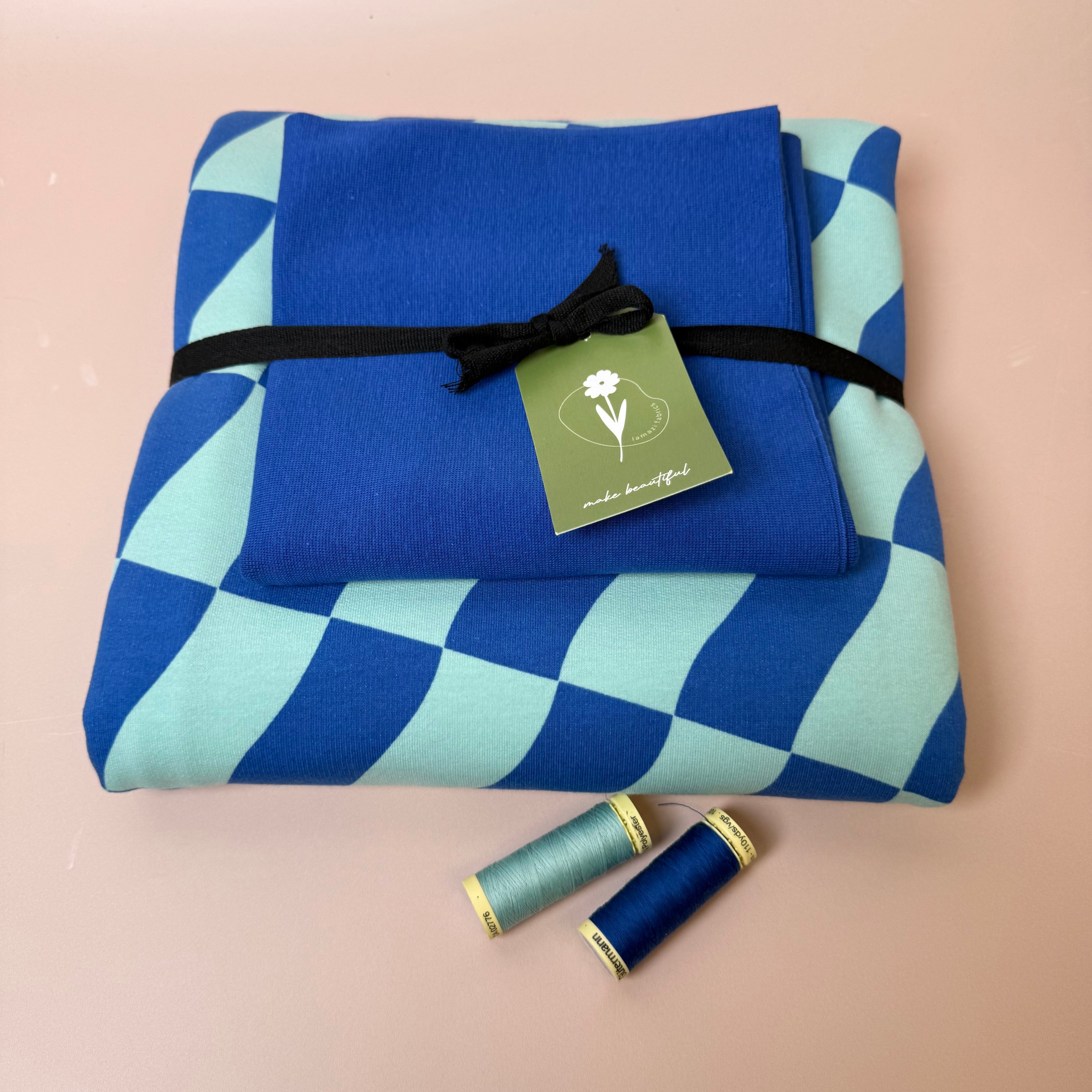 Colour Bundles - Blue Checks Peach Soft Sweatshirt & Ribbing