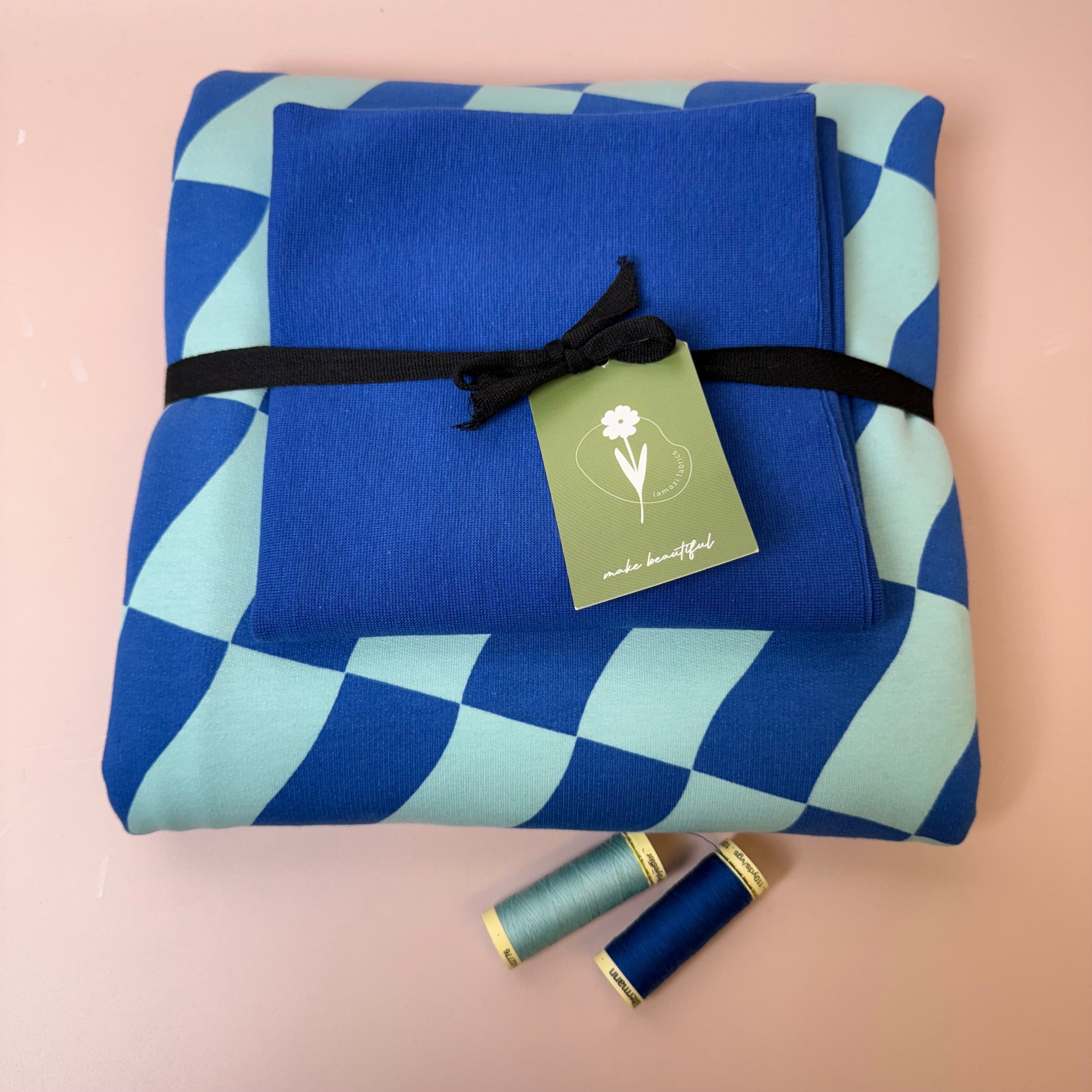 Colour Bundles - Blue Checks Peach Soft Sweatshirt & Ribbing