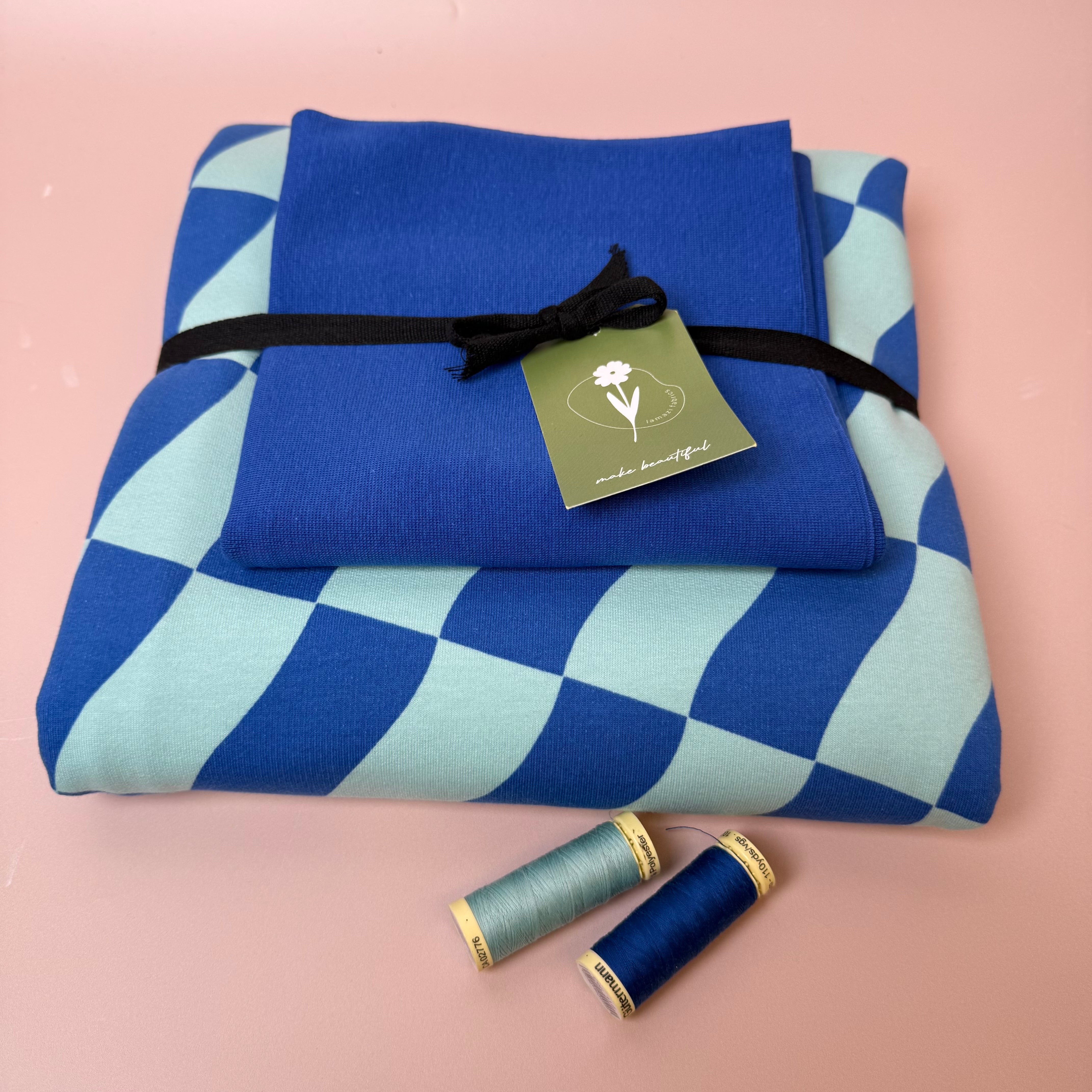 Colour Bundles - Blue Checks Peach Soft Sweatshirt & Ribbing