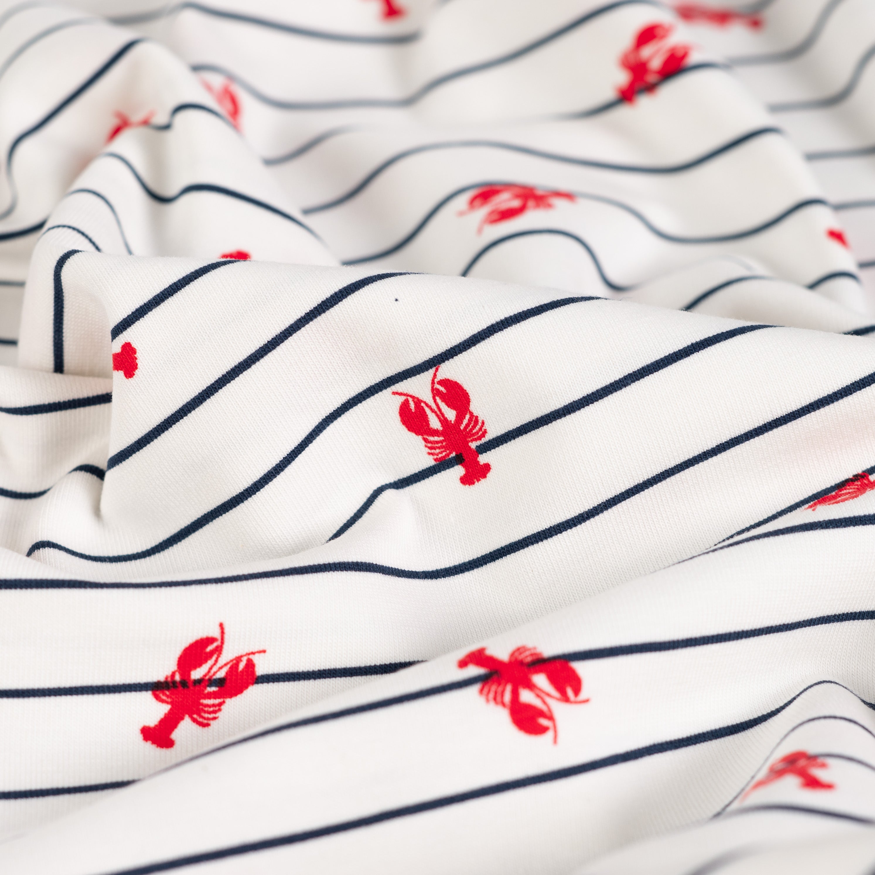 Lobsters on Stripe Cotton Jersey