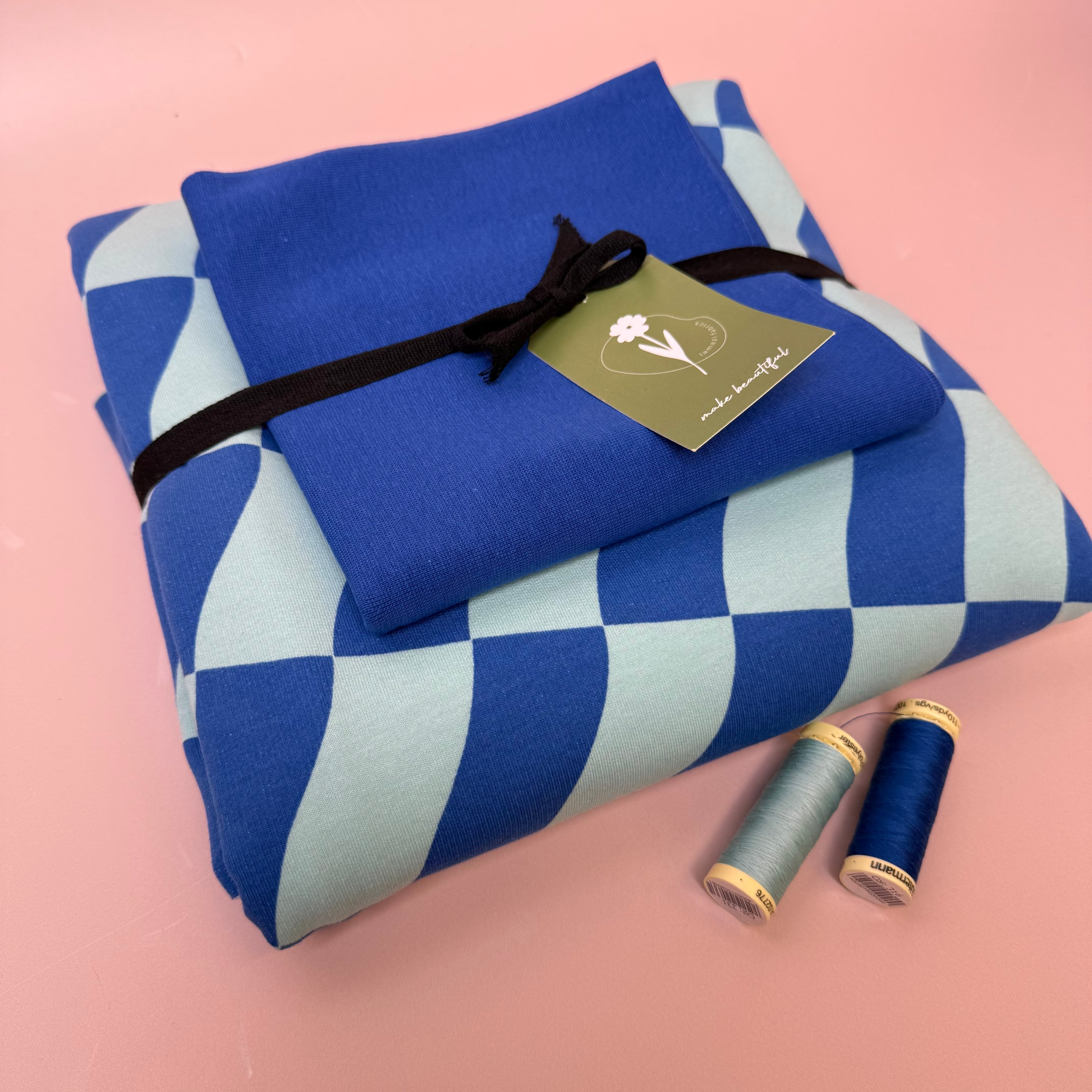 Colour Bundles - Blue Checks Peach Soft Sweatshirt & Ribbing