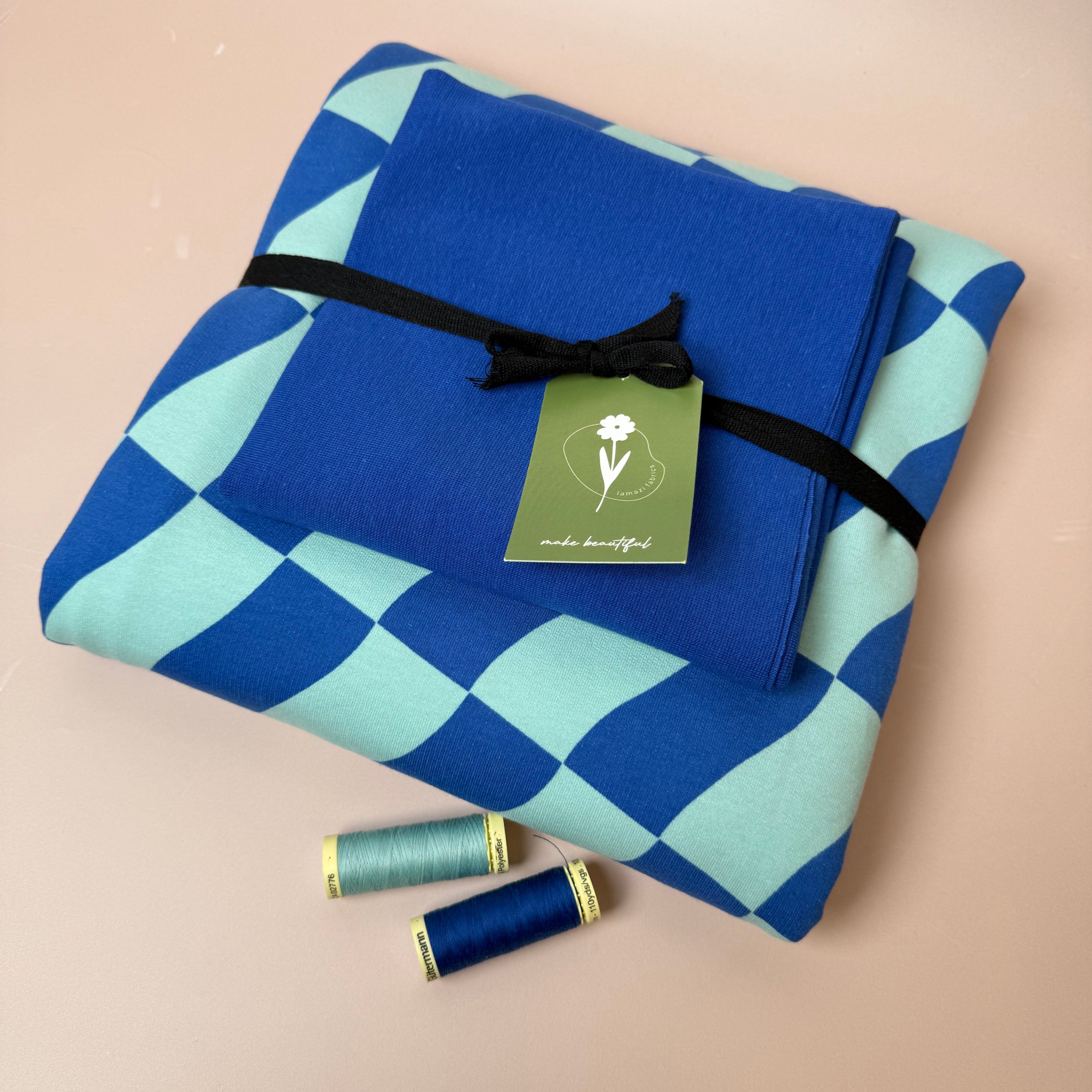 Colour Bundles - Blue Checks Peach Soft Sweatshirt & Ribbing