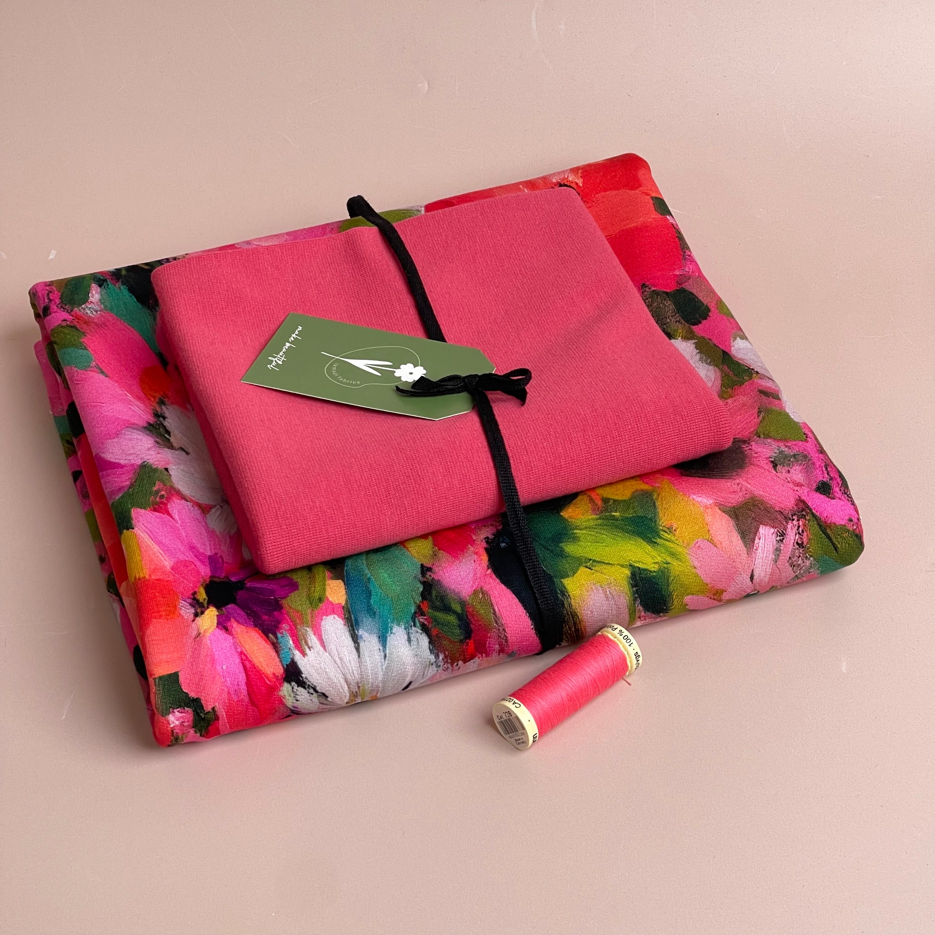 Colour Bundles - Pastel Florals Cotton French Terry & Matching Ribbing