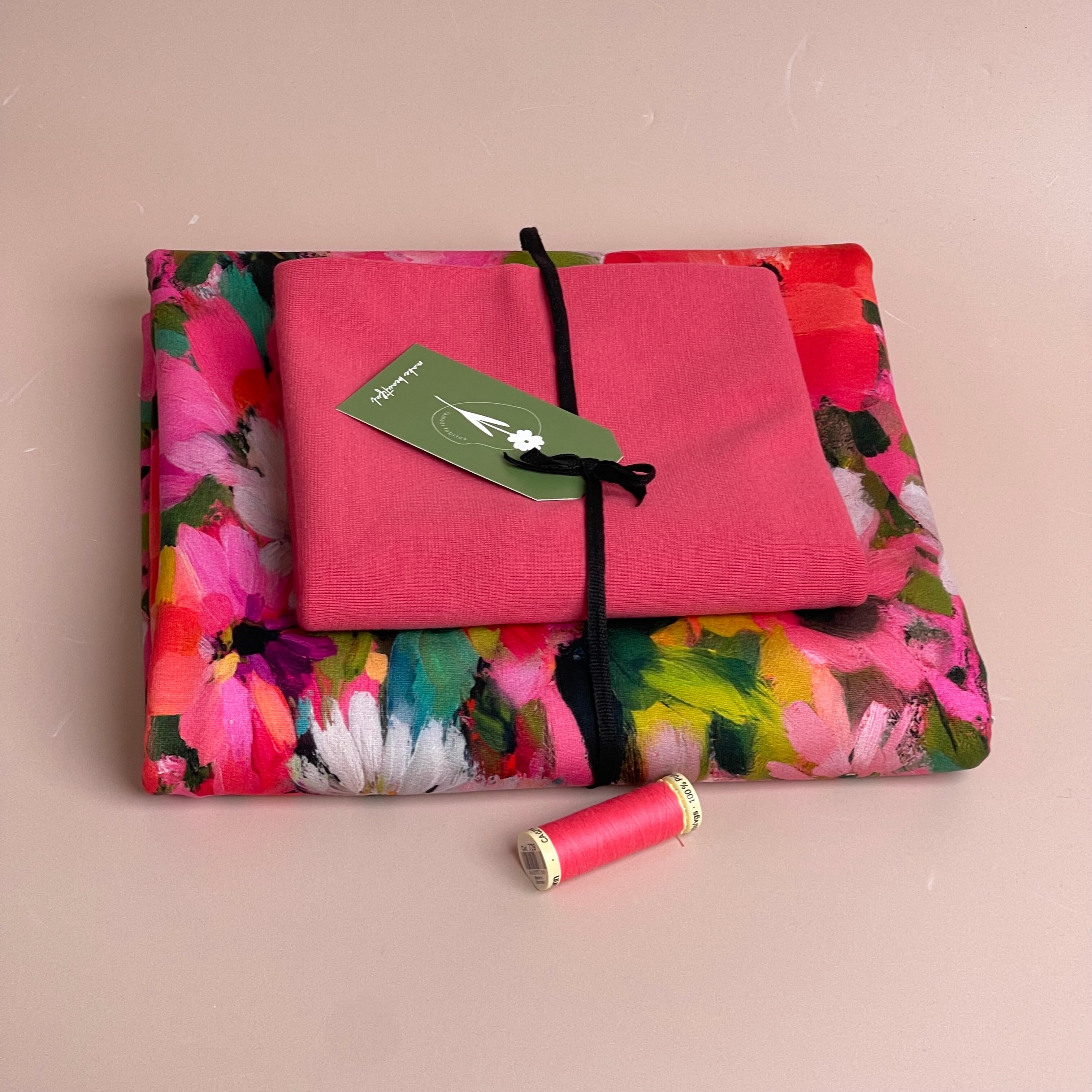 Colour Bundles - Pastel Florals Cotton French Terry & Matching Ribbing