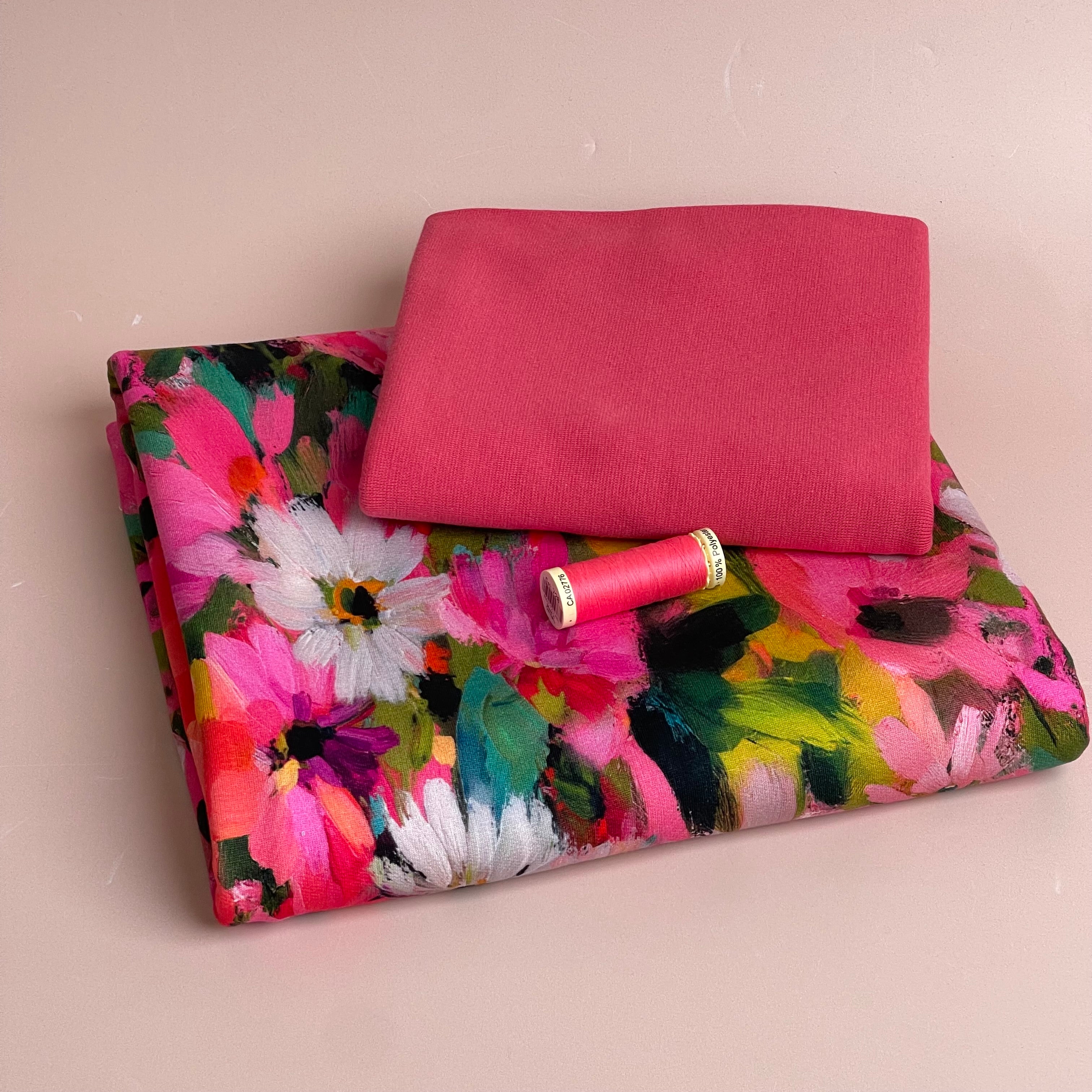 Colour Bundles - Pastel Florals Cotton French Terry & Matching Ribbing