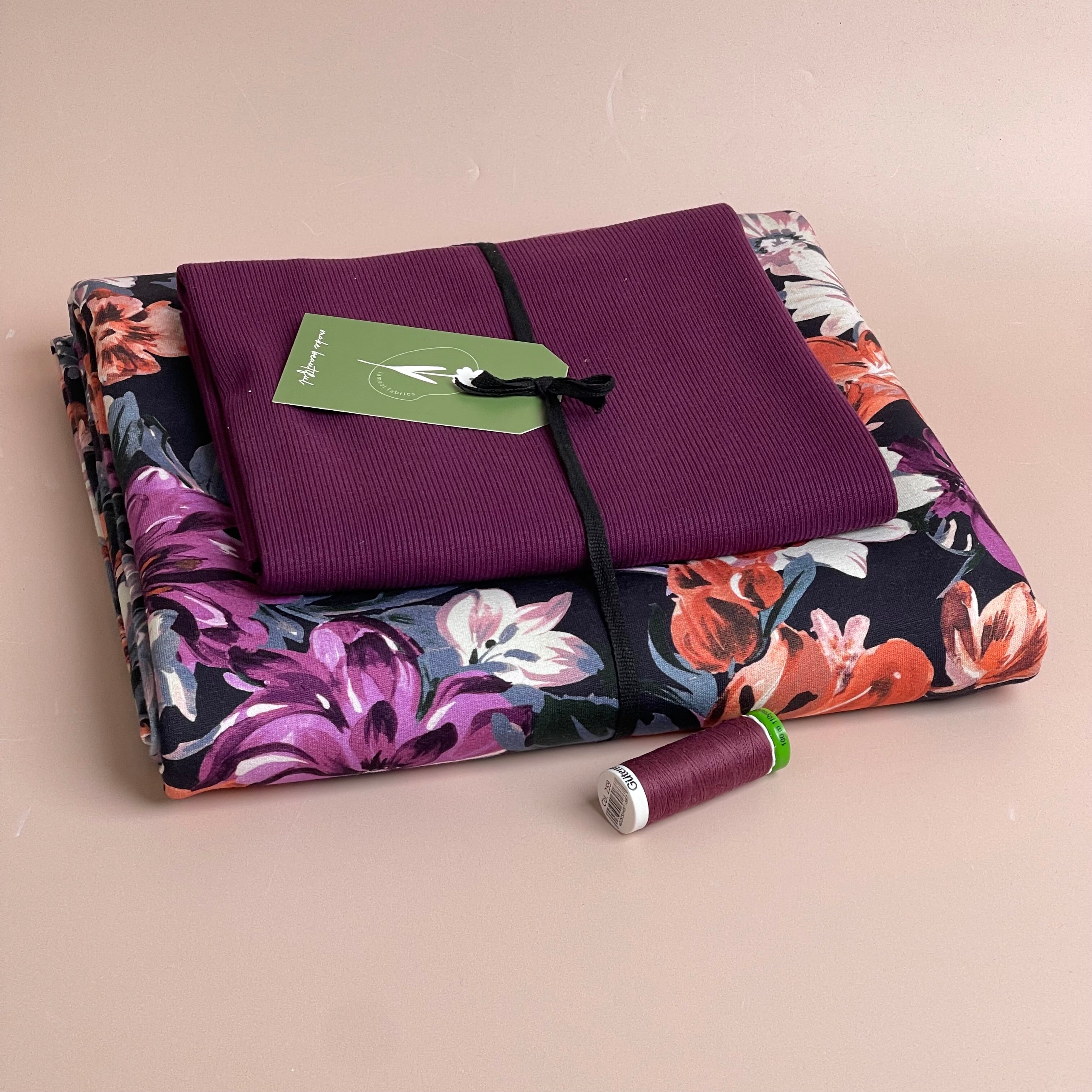 Colour Bundles - Painted Florals Cotton French Terry & Matching Ribbing