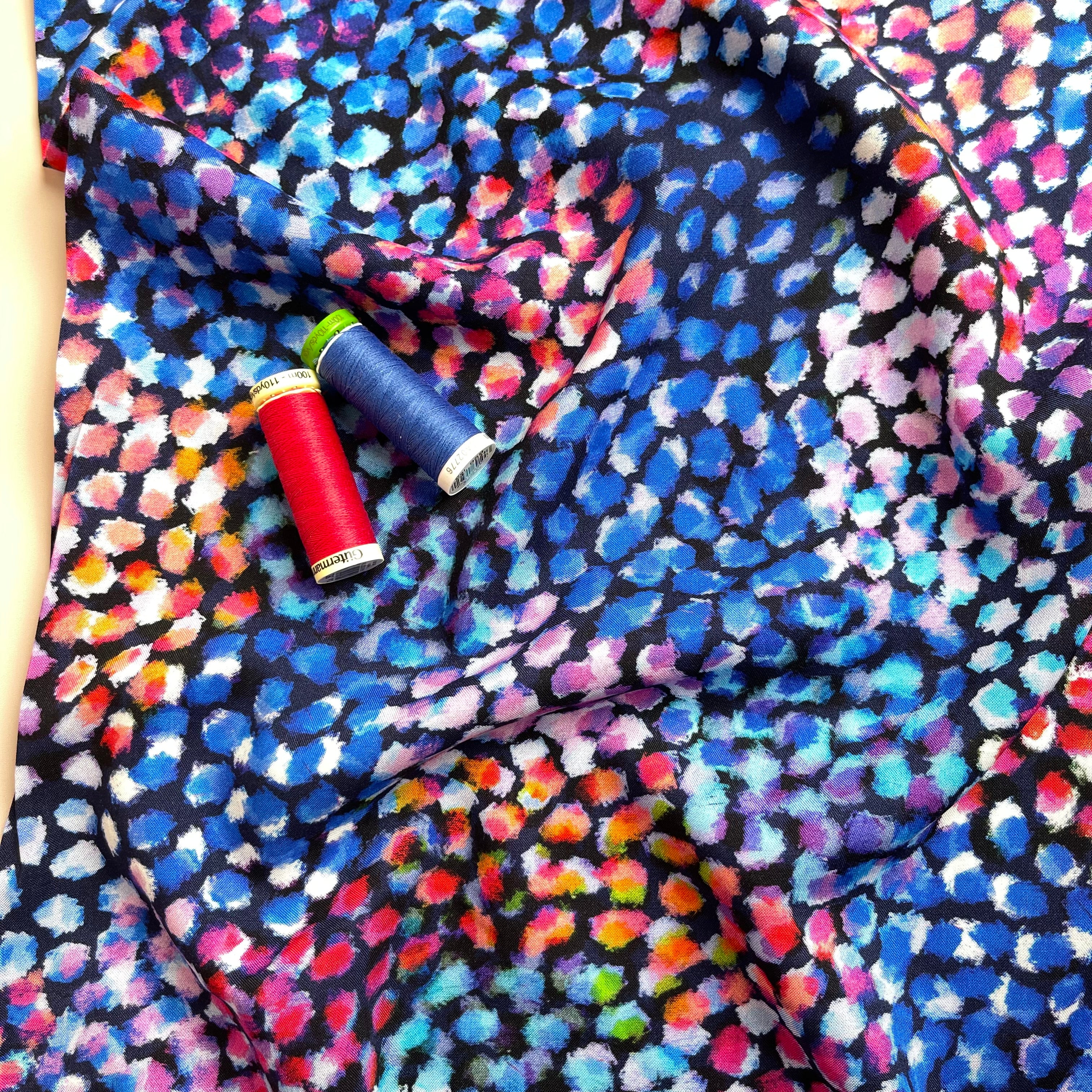 REMNANT 0.55 Metre - Chroma Blue Cheetah Rayon Fabric