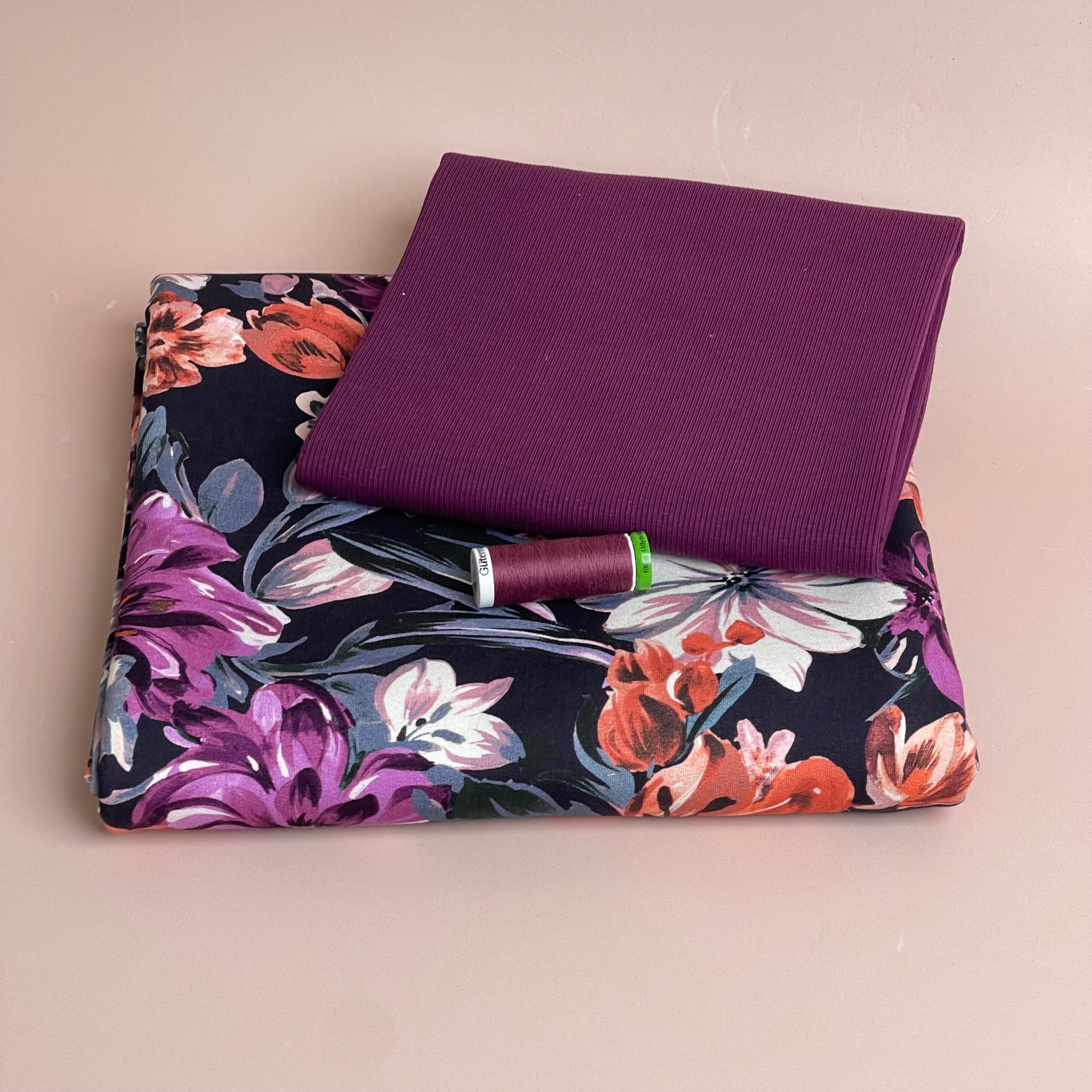 Colour Bundles - Painted Florals Cotton French Terry & Matching Ribbing