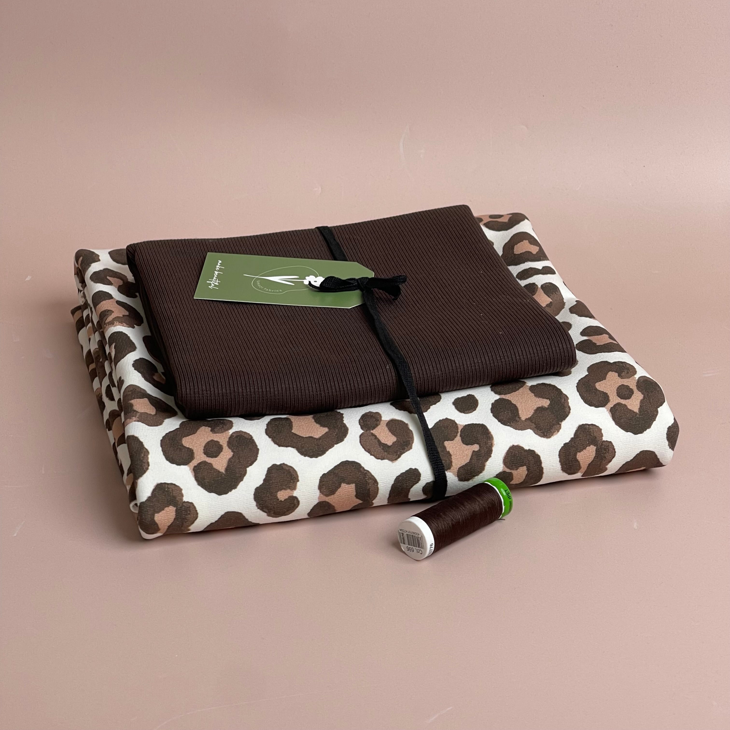 Colour Bundles - Leopard Print Mocha Cotton French Terry & Matching Ribbing