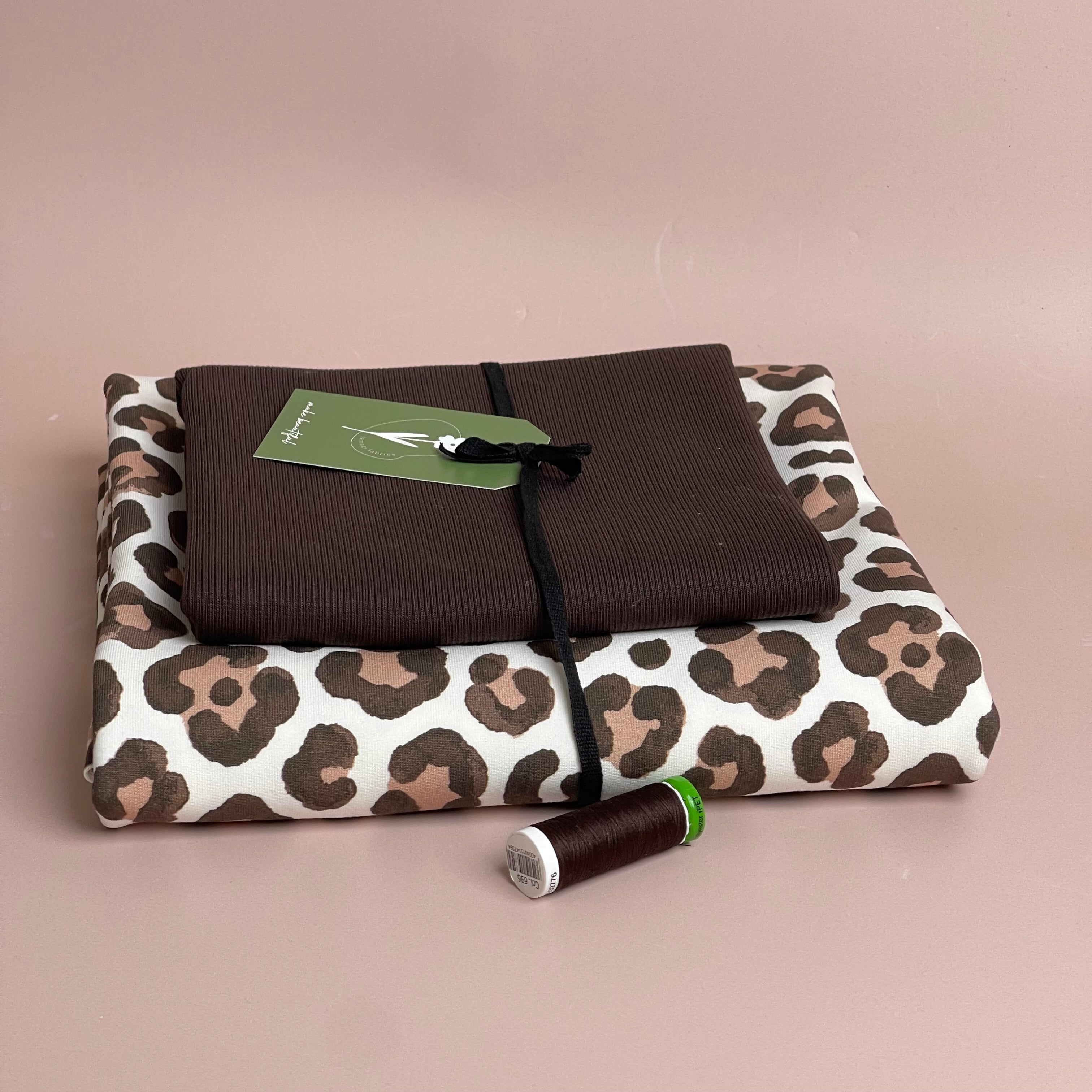 Colour Bundles - Leopard Print Mocha Cotton French Terry & Matching Ribbing