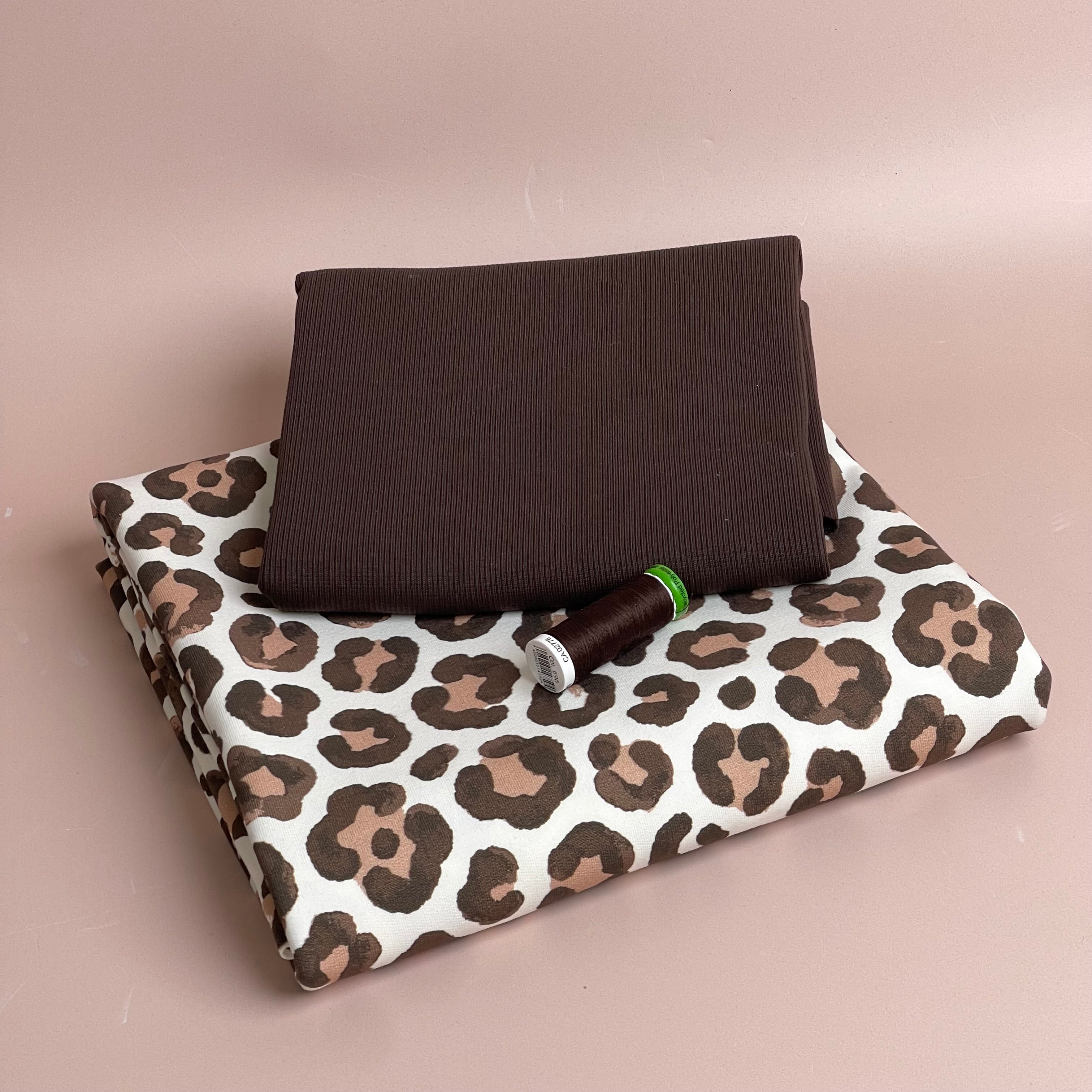 Colour Bundles - Leopard Print Mocha Cotton French Terry & Matching Ribbing
