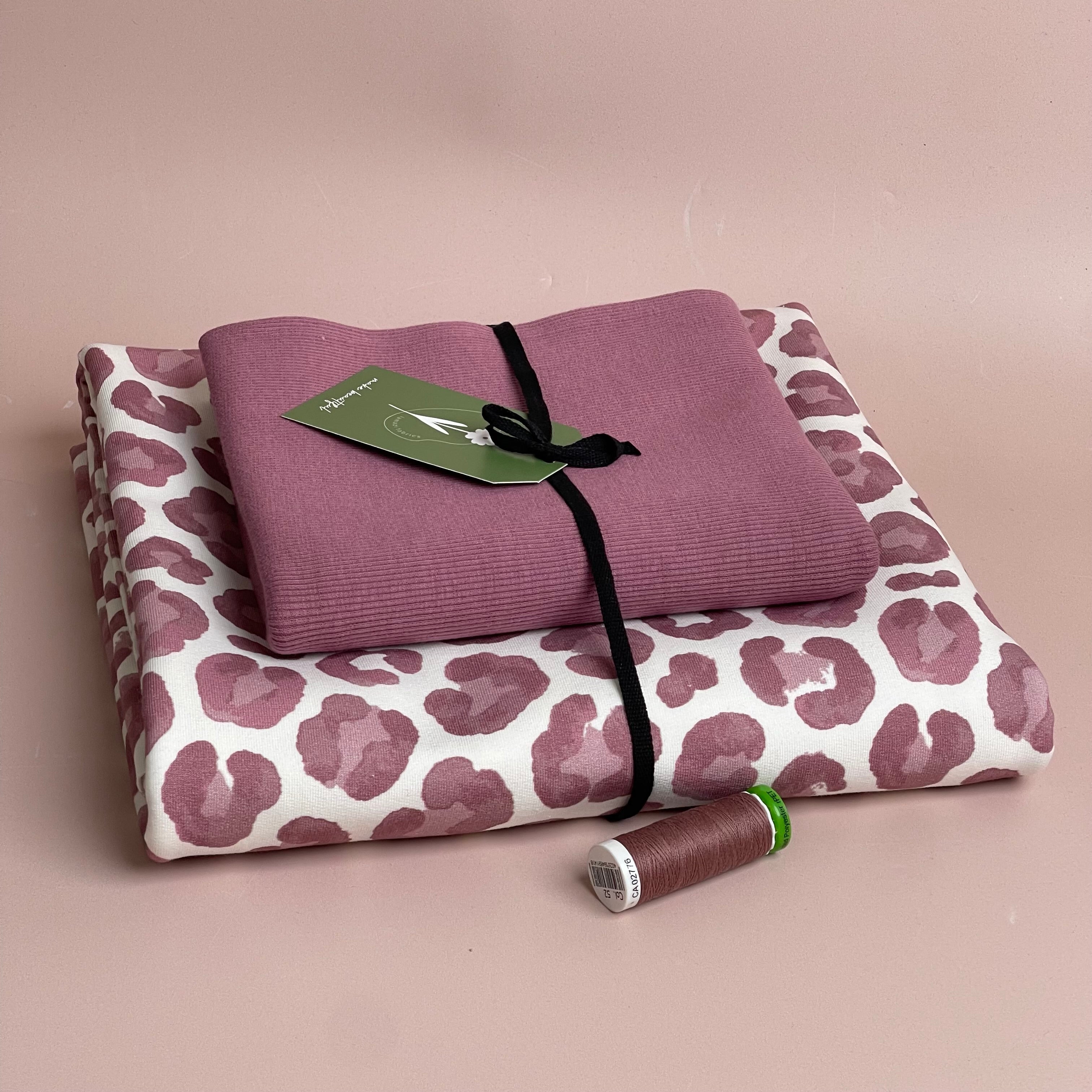 Colour Bundles - Leopard Print Pink Cotton French Terry & Matching Ribbing