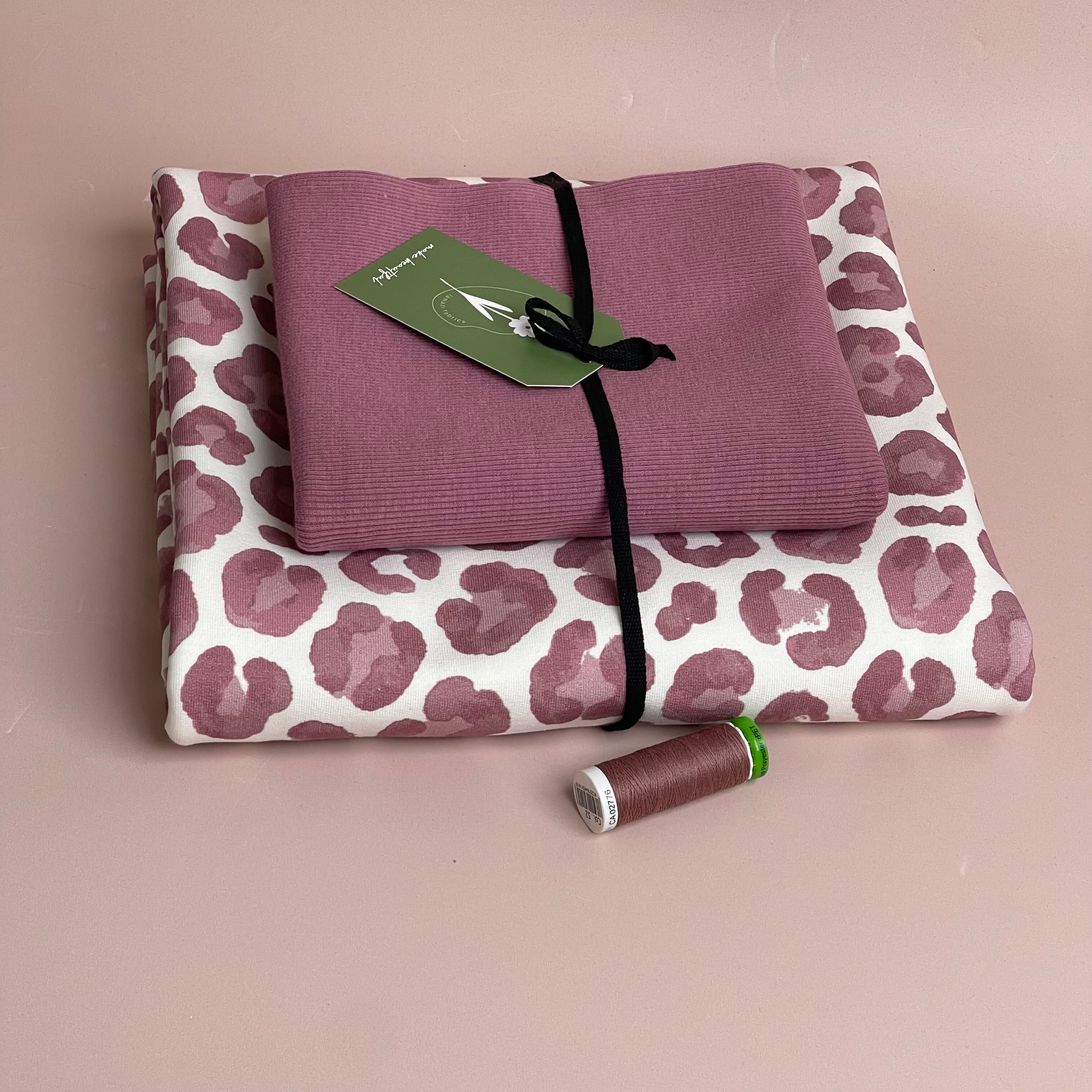 Colour Bundles - Leopard Print Pink Cotton French Terry & Matching Ribbing