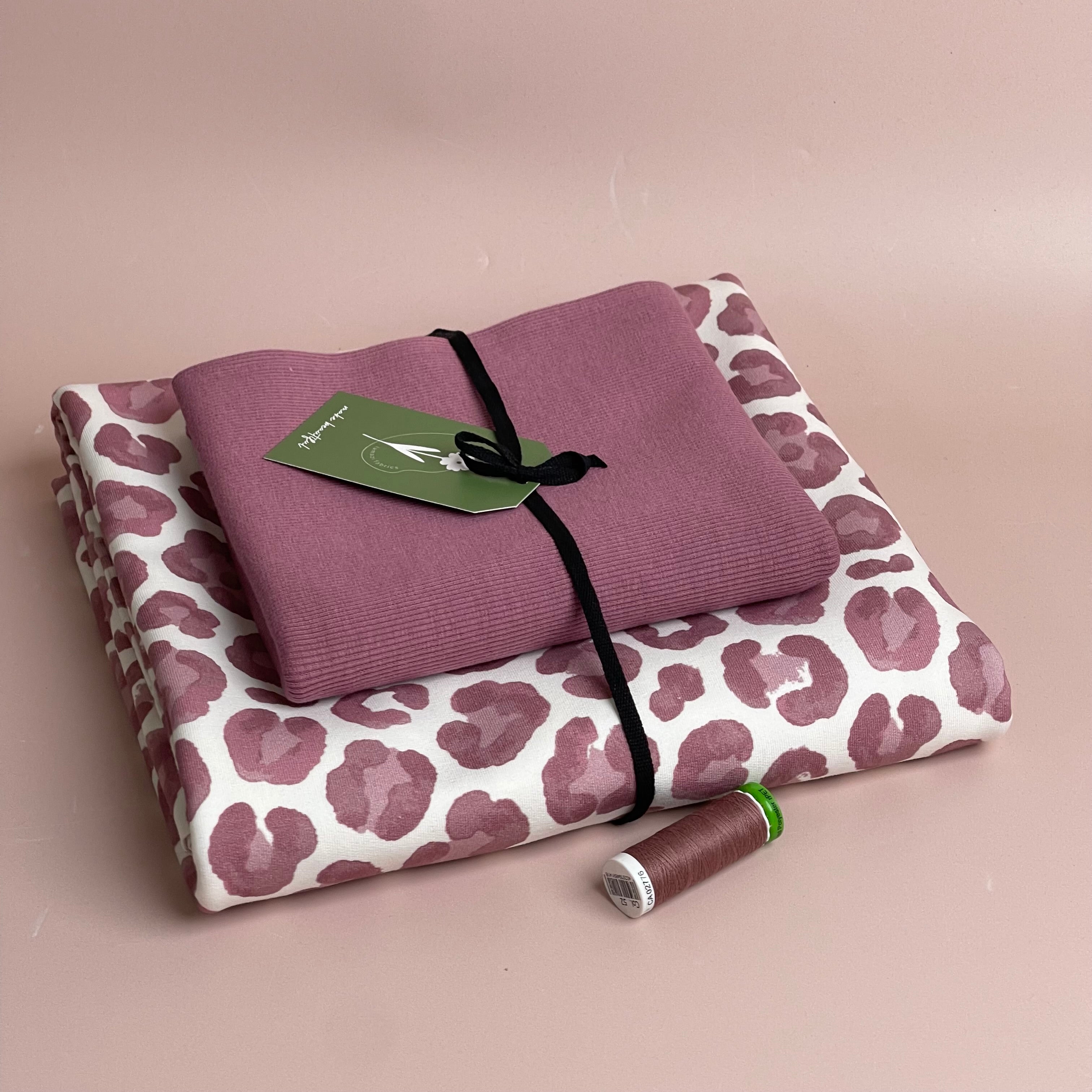 Colour Bundles - Leopard Print Pink Cotton French Terry & Matching Ribbing