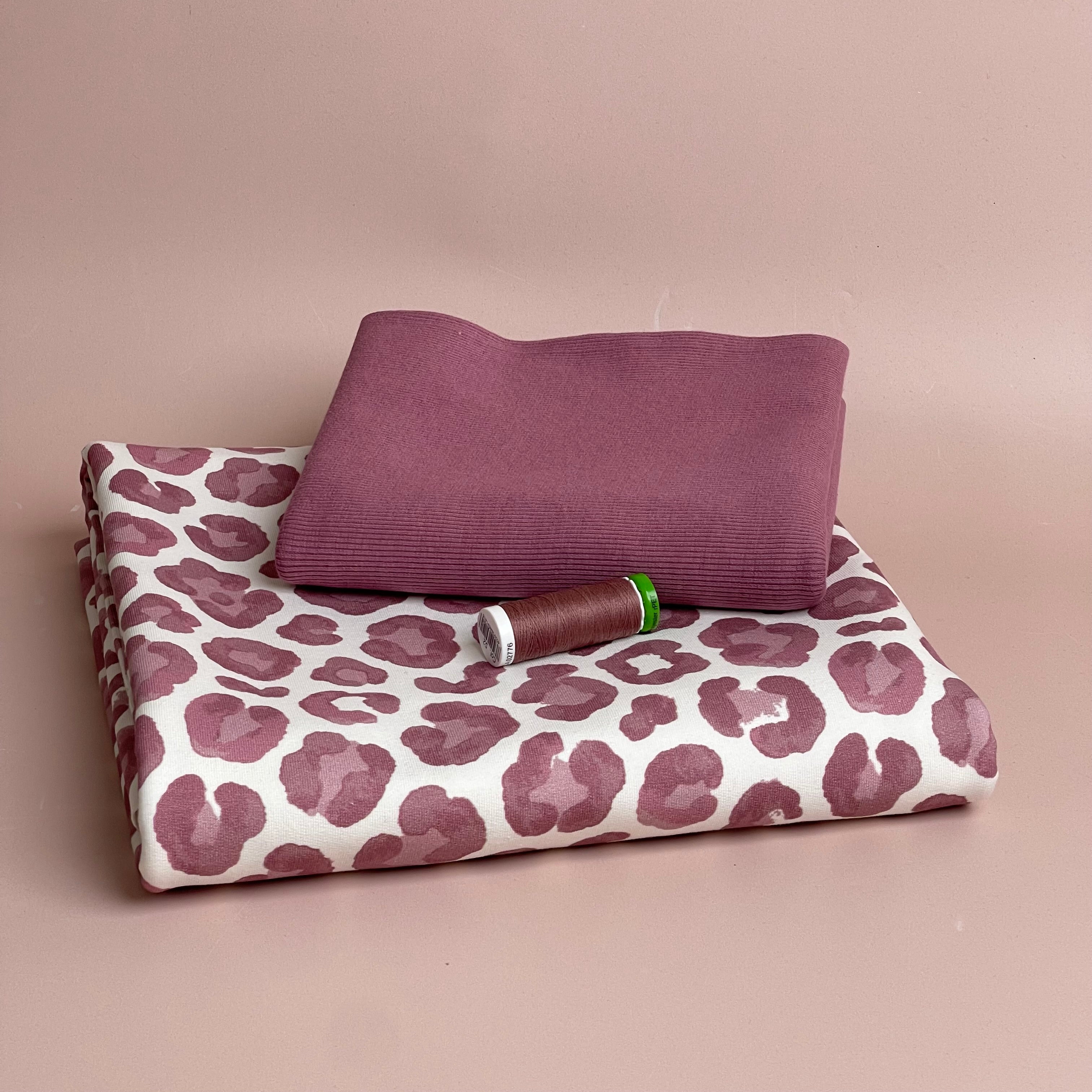 Colour Bundles - Leopard Print Pink Cotton French Terry & Matching Ribbing
