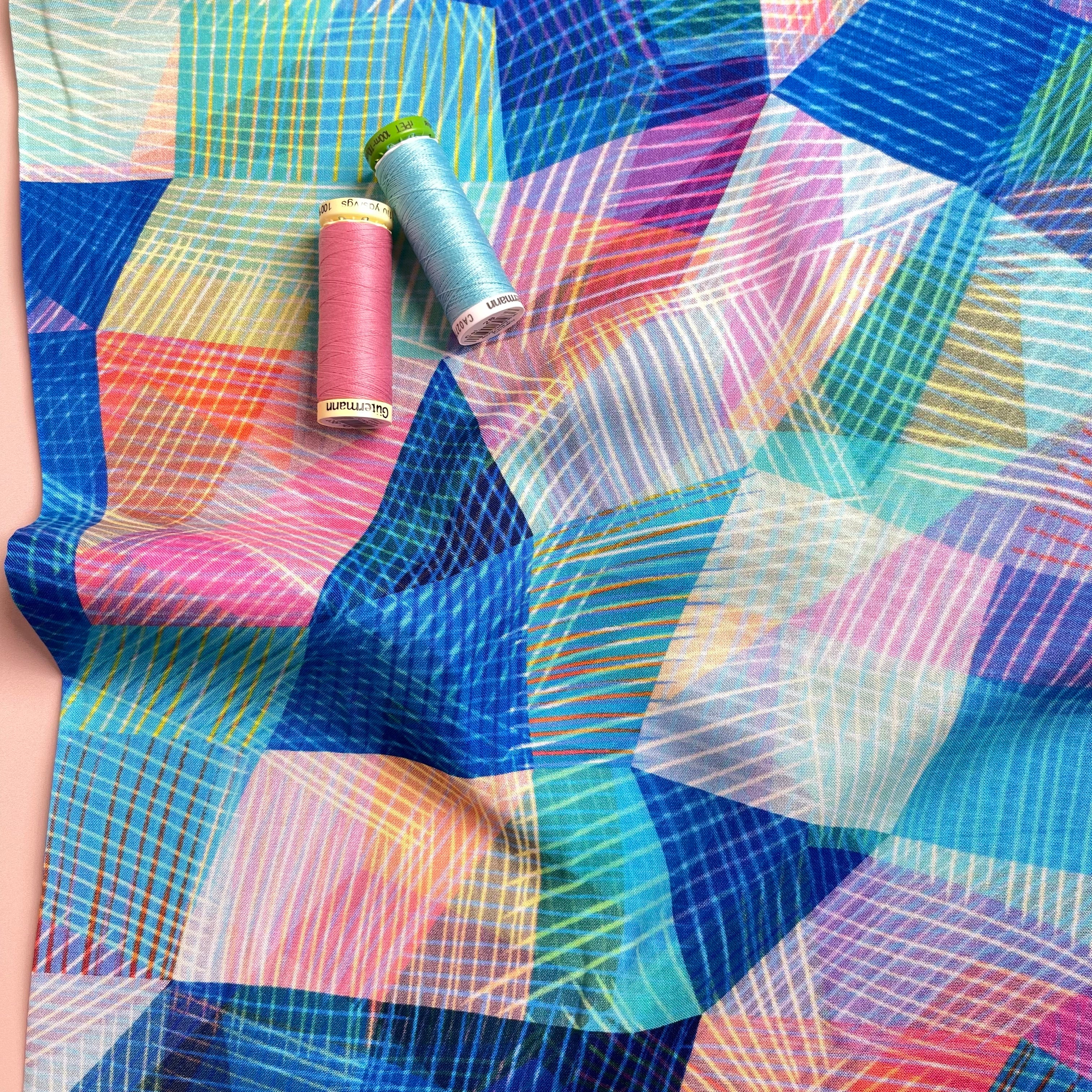 Chroma Blue Kaleidoscope Rayon Fabric