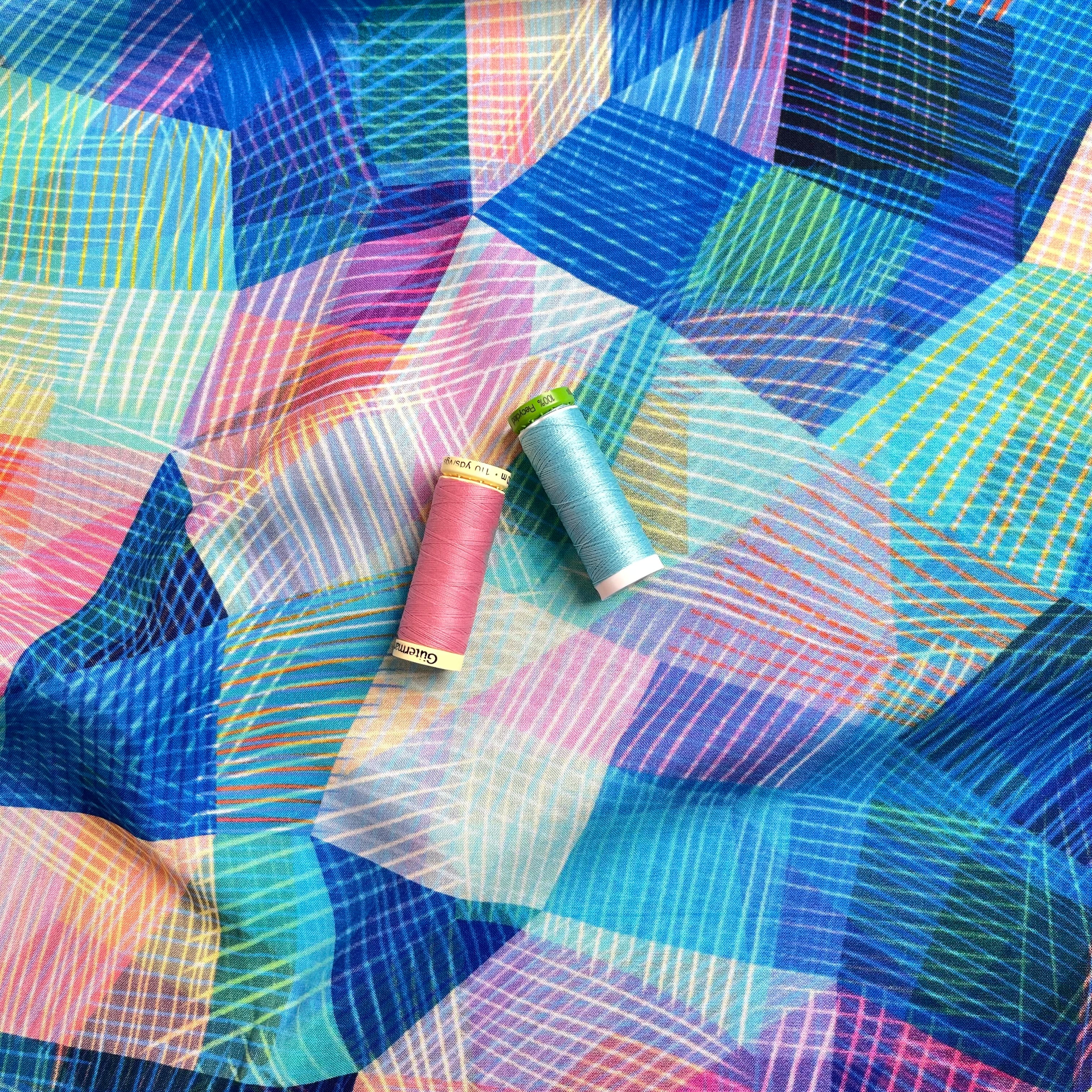 Chroma Blue Kaleidoscope Rayon Fabric