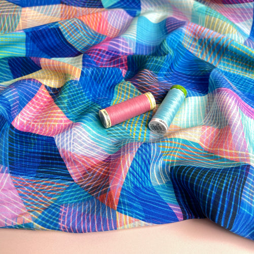 Chroma Blue Kaleidoscope Rayon Fabric