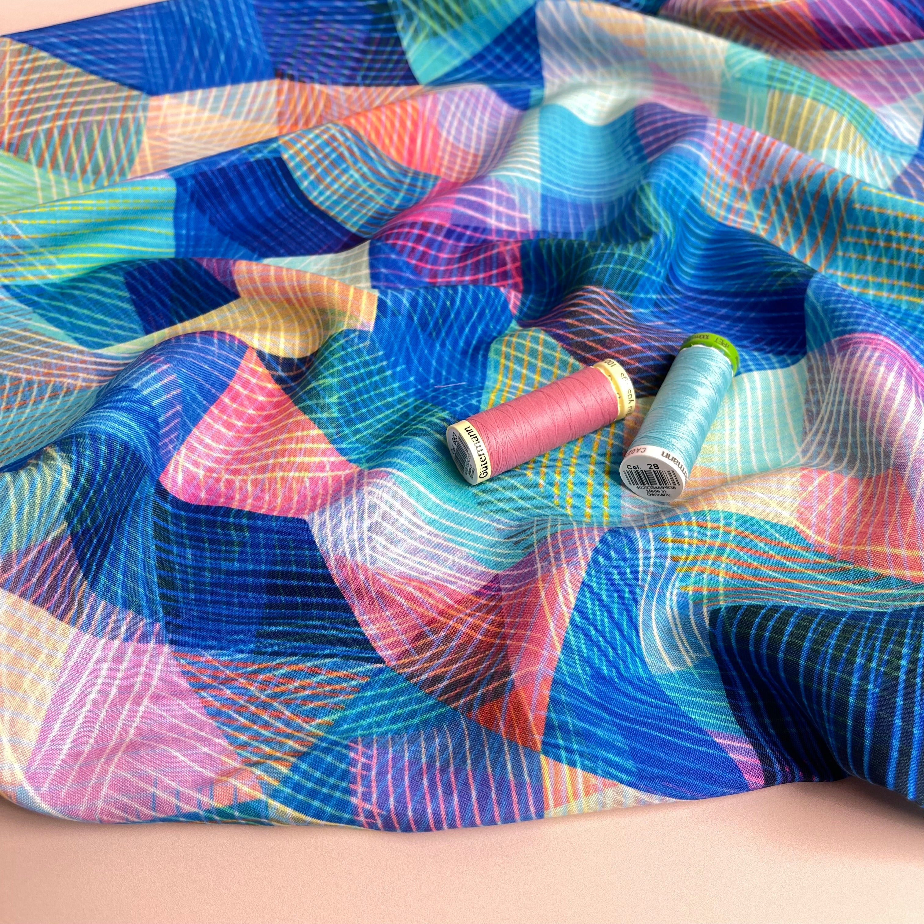 Chroma Blue Kaleidoscope Rayon Fabric