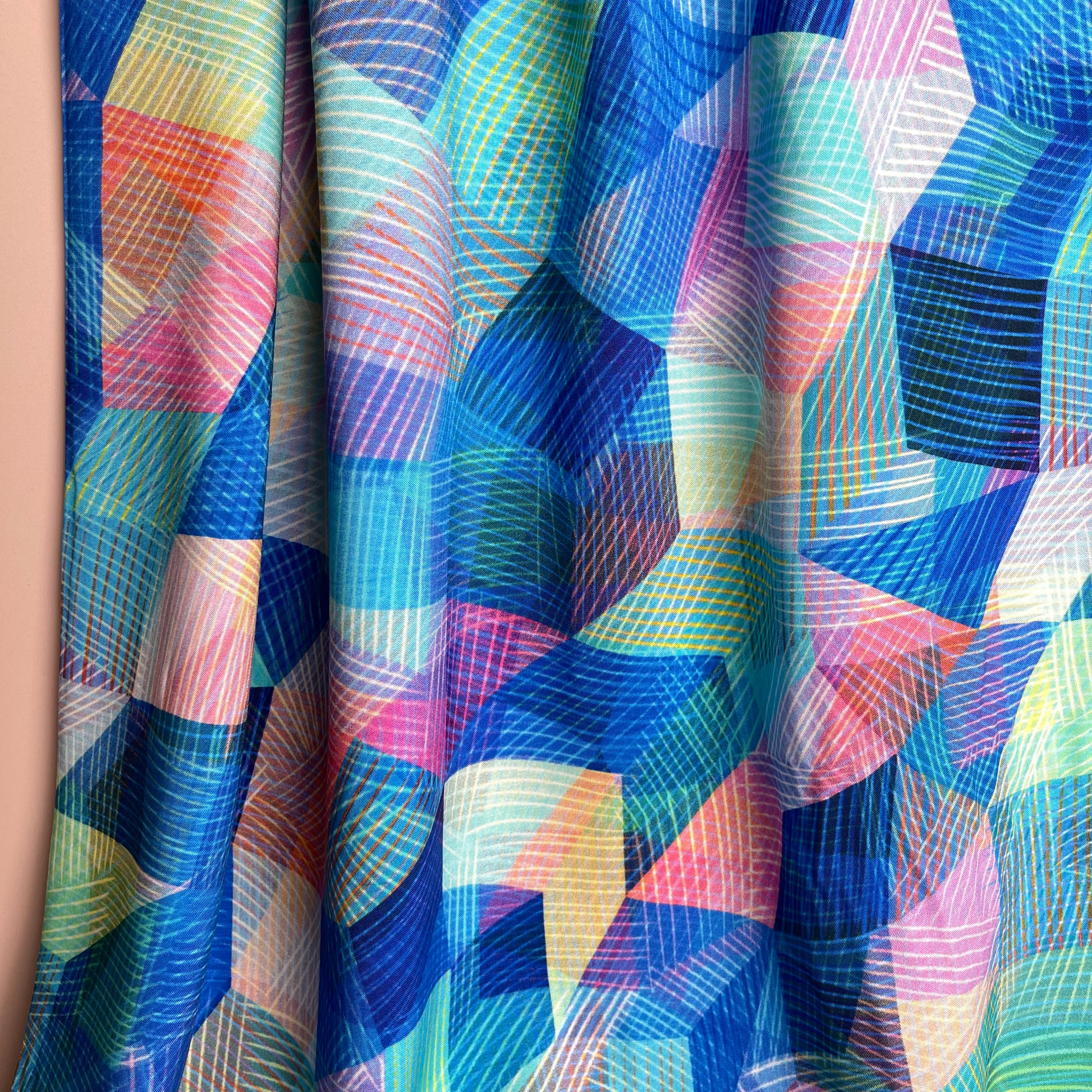 Chroma Blue Kaleidoscope Rayon Fabric