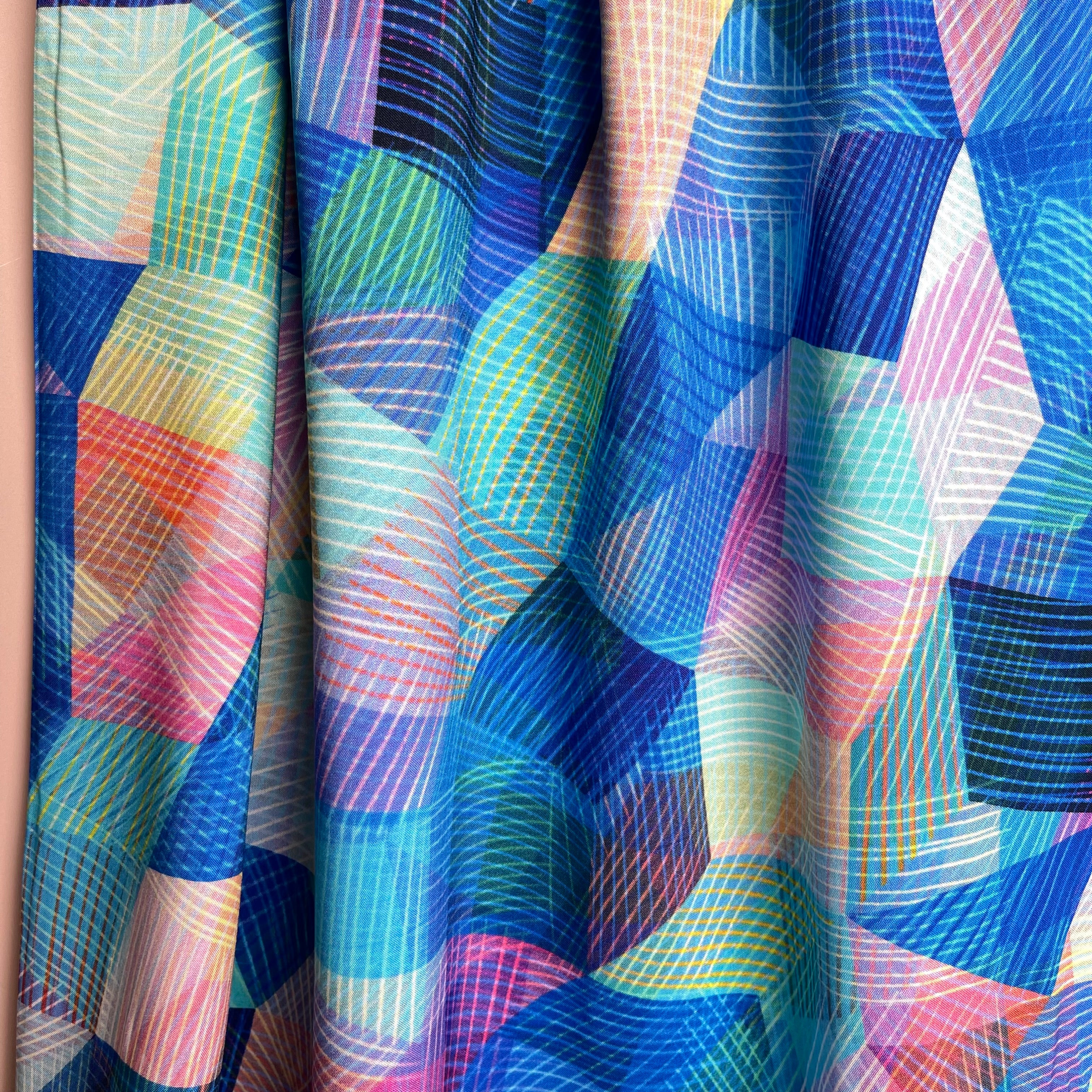 Chroma Blue Kaleidoscope Rayon Fabric