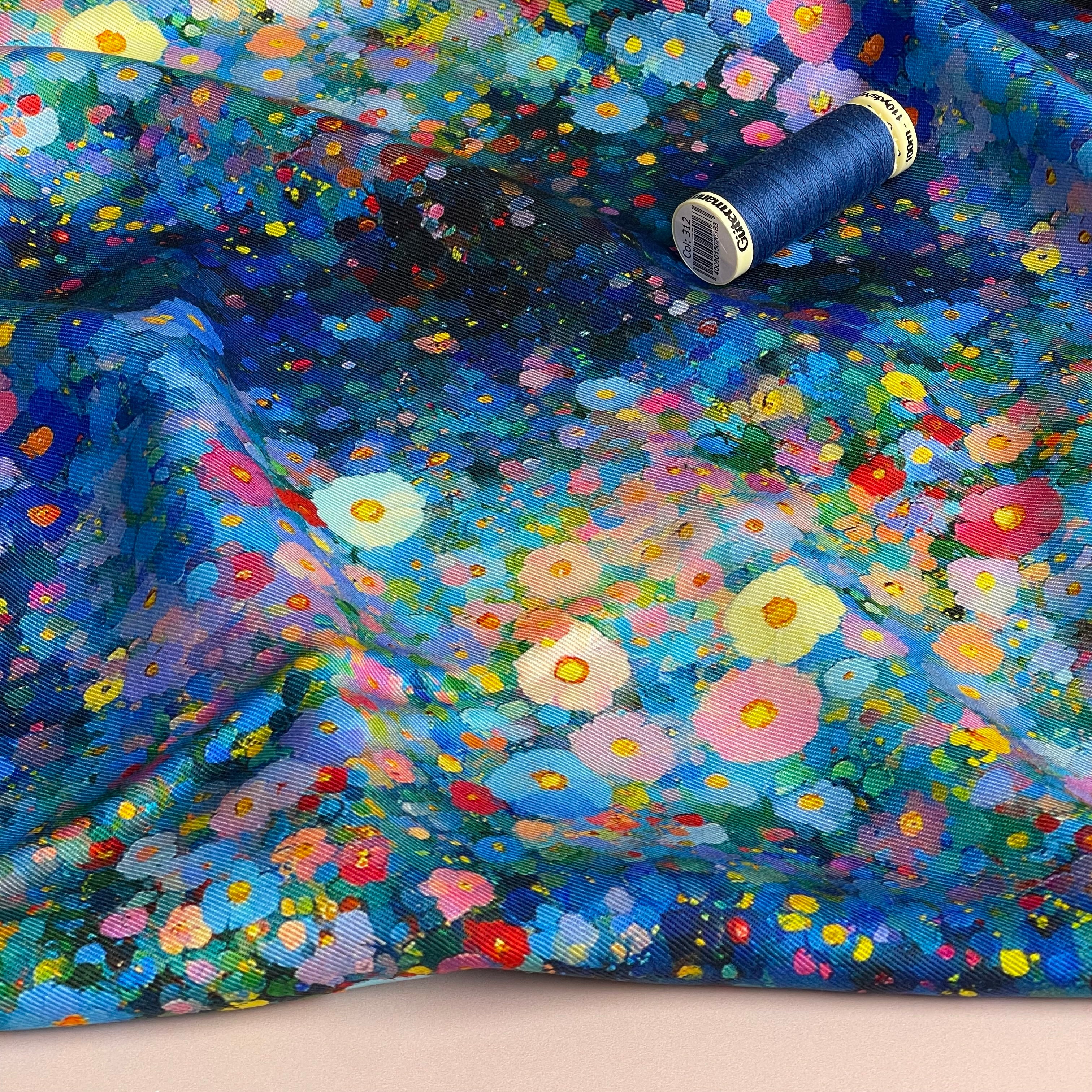 Cosmos Garden Viscose Lyocell Fabric