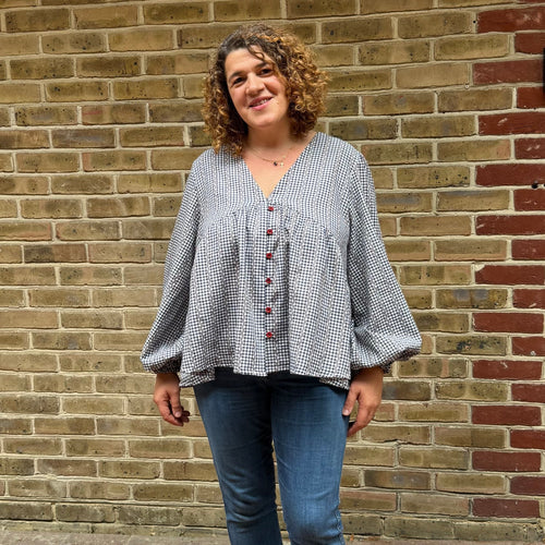 Sewing Kit - Cousette Castagnette Blouse in Navy Gingham Cotton Jacquard