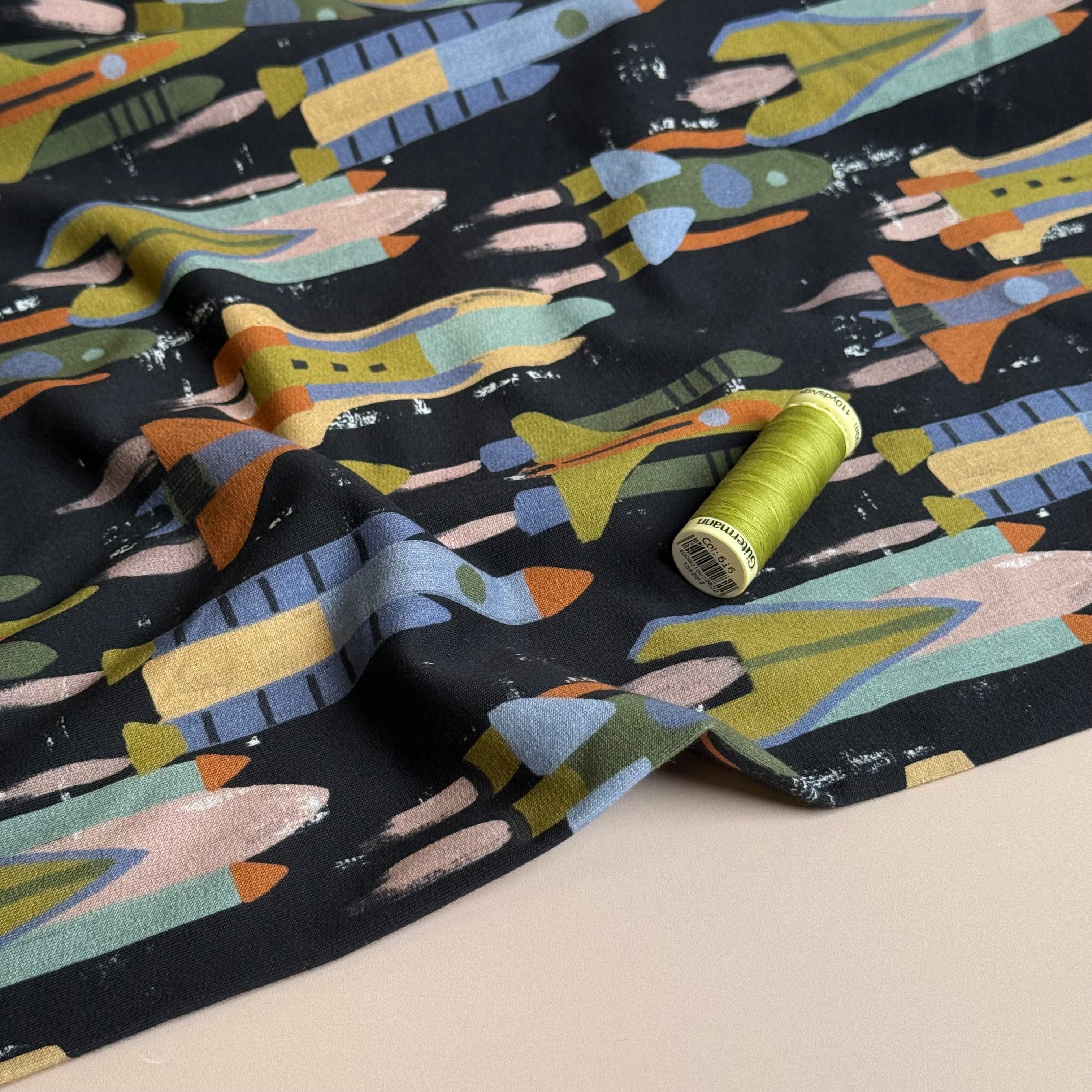 Rocket Ships Cotton French Terry