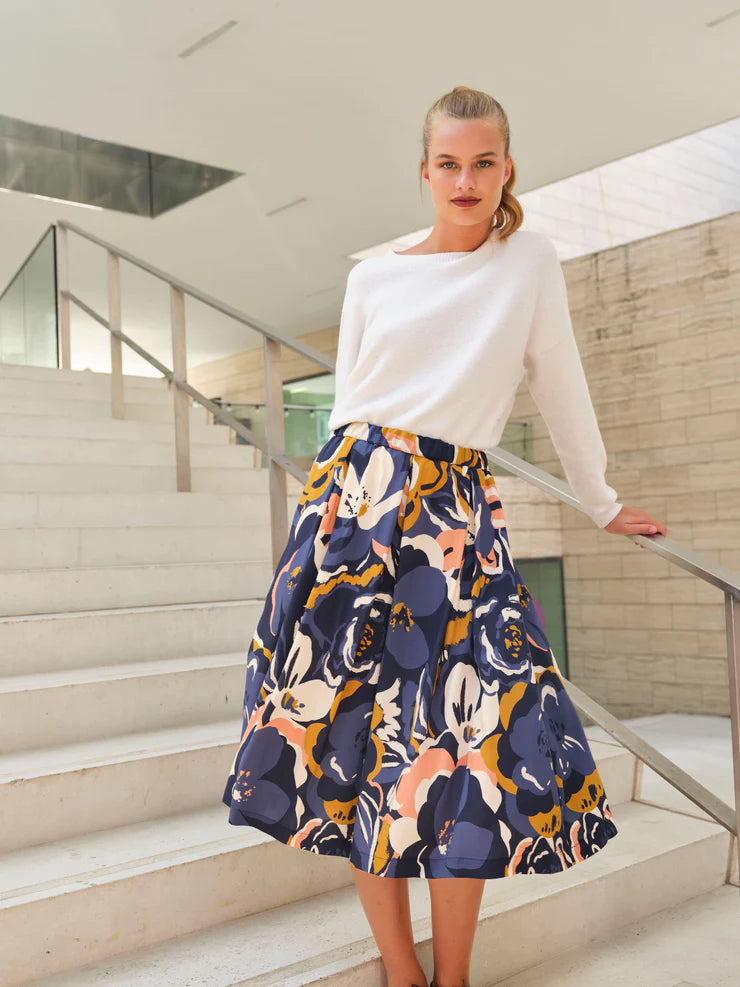 Atelier Jupe Blue Viscose with Painted Flowers Fabric Lamazi Fabrics