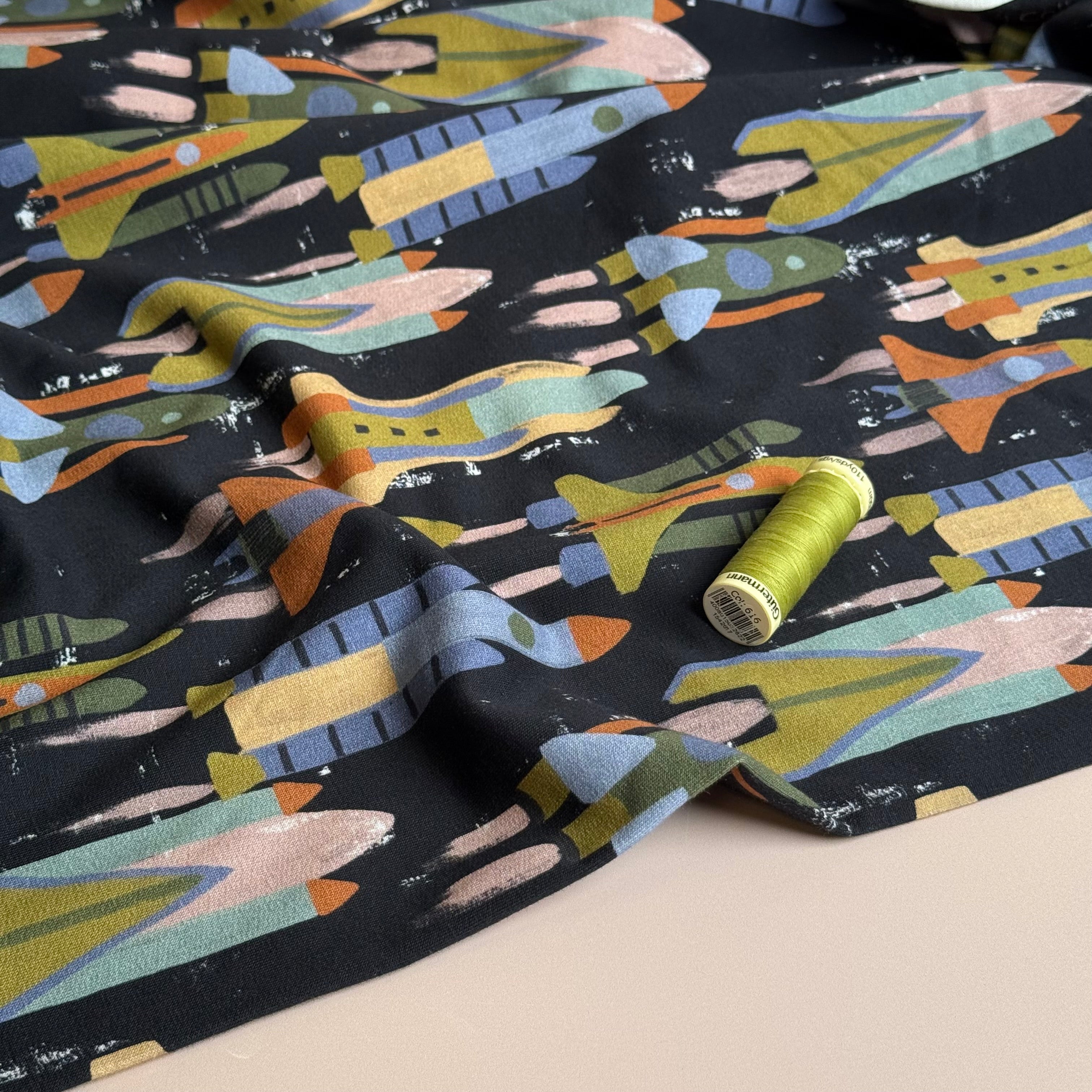 Rocket Ships Cotton French Terry